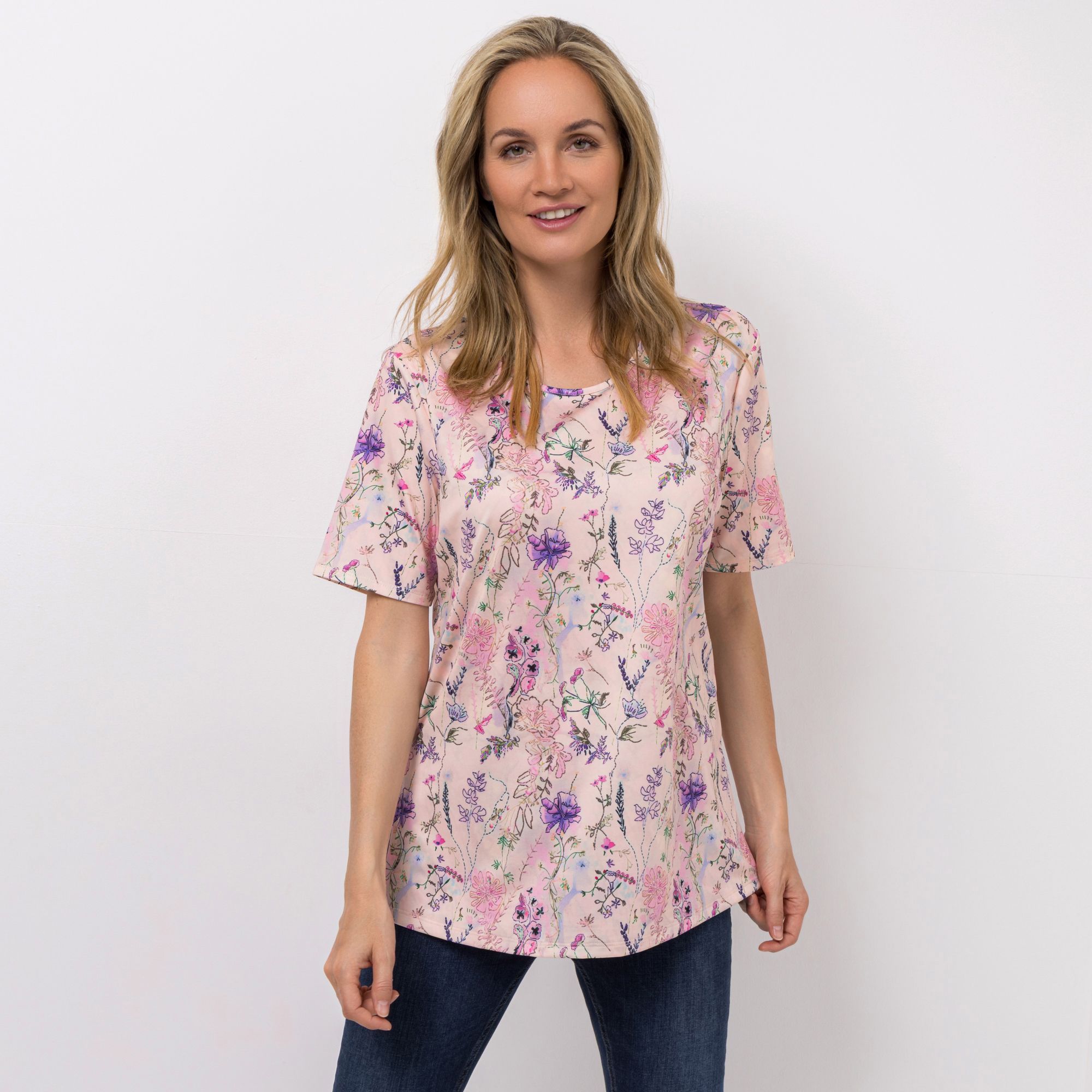 IN-PRINT Shirt, 1/2-Arm Rundhalsausschnitt Seitenschlitze