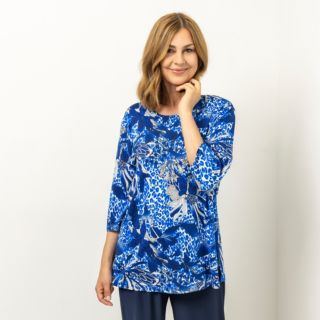 IN-PRINT Shirt, 3/4-Arm Rundhalsausschnitt Seitenschlitze elastische Ware