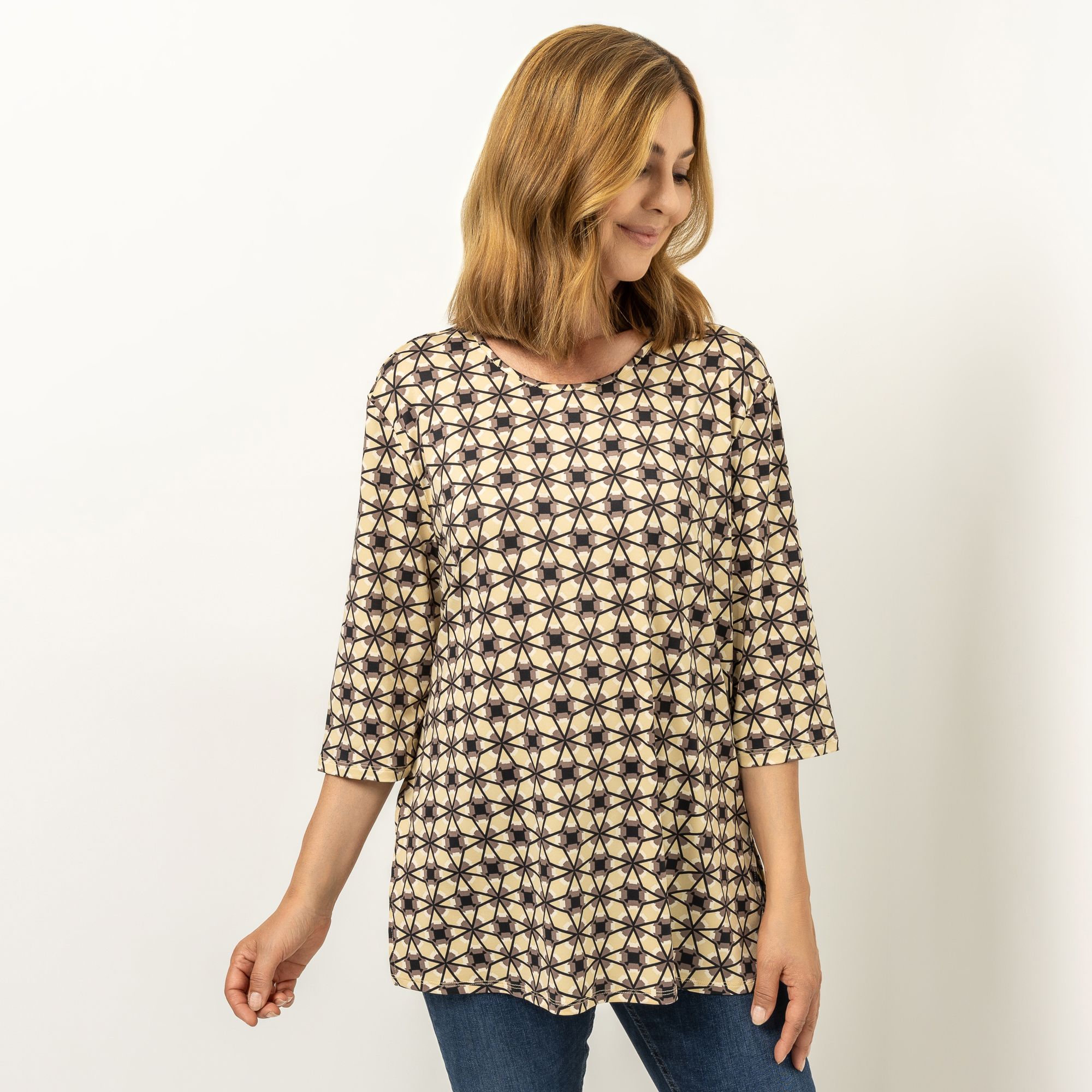 IN-PRINT Shirt, 1/2-Arm Rundhalsausschnitt Seitenschlitze elastische Ware