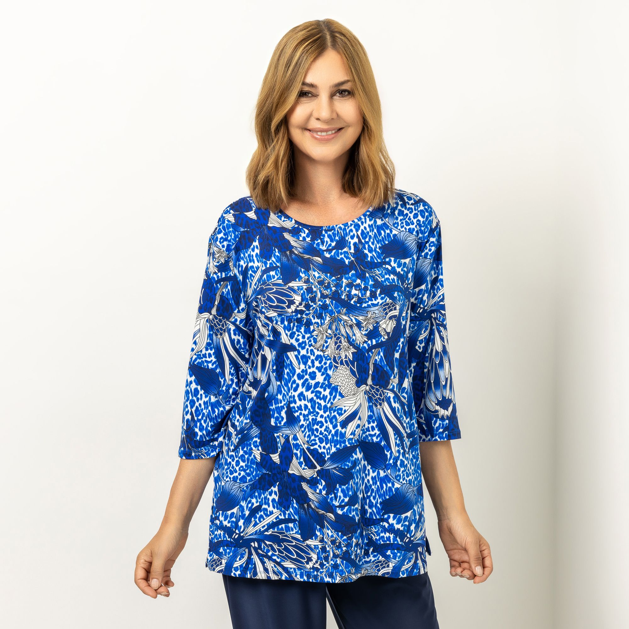 IN-PRINT Shirt, 1/2-Arm Rundhalsausschnitt Seitenschlitze elastische Ware