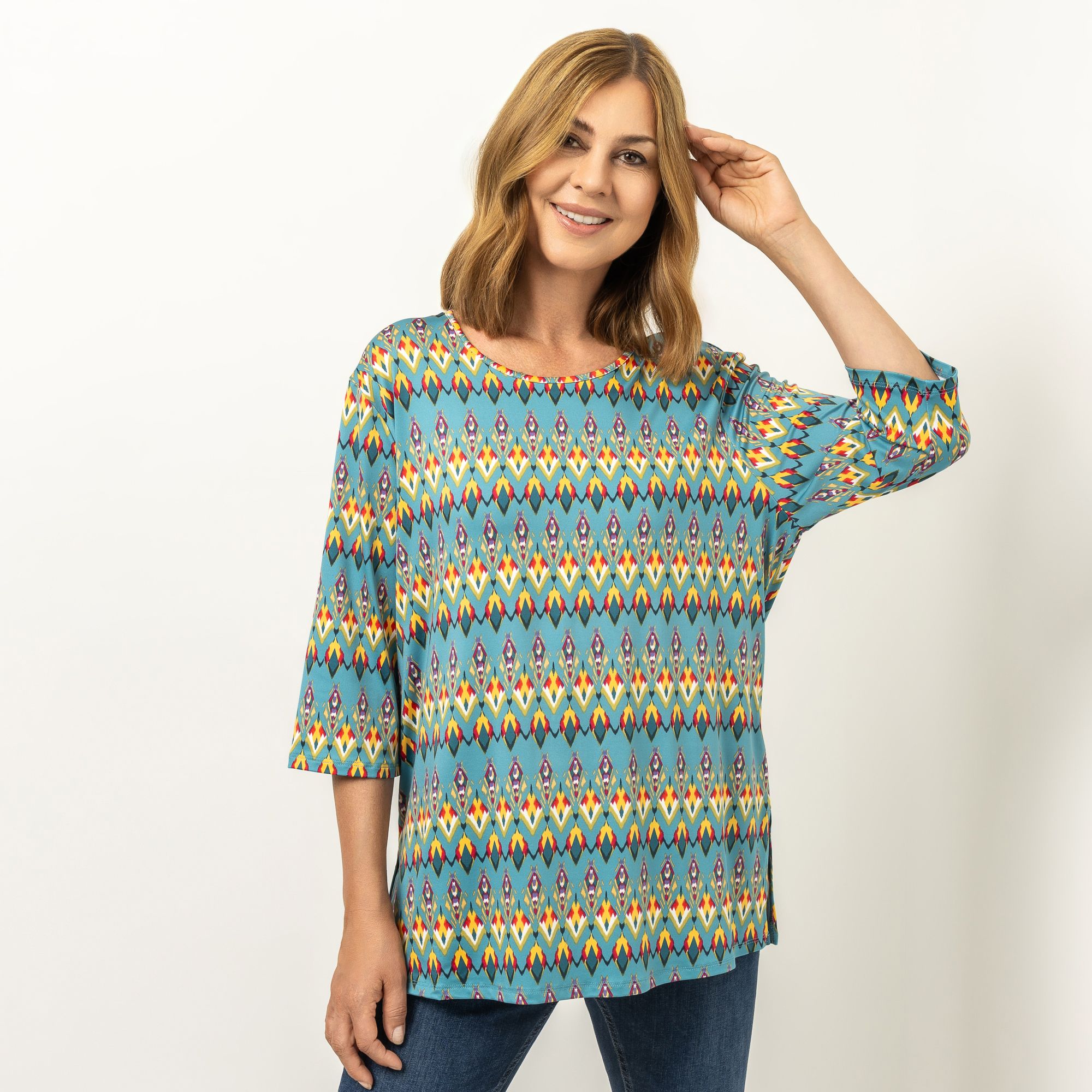 IN-PRINT Shirt, 1/2-Arm Rundhalsausschnitt Seitenschlitze elastische Ware