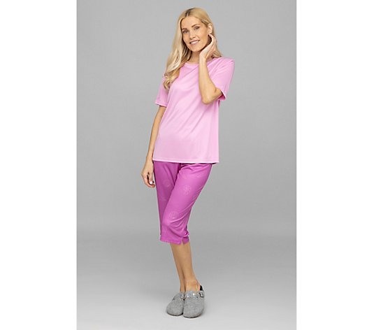 LITTLE ROSE Pyjama Set, Luna Mikrofasermischung Shirt, uni Capri, bedruckt
