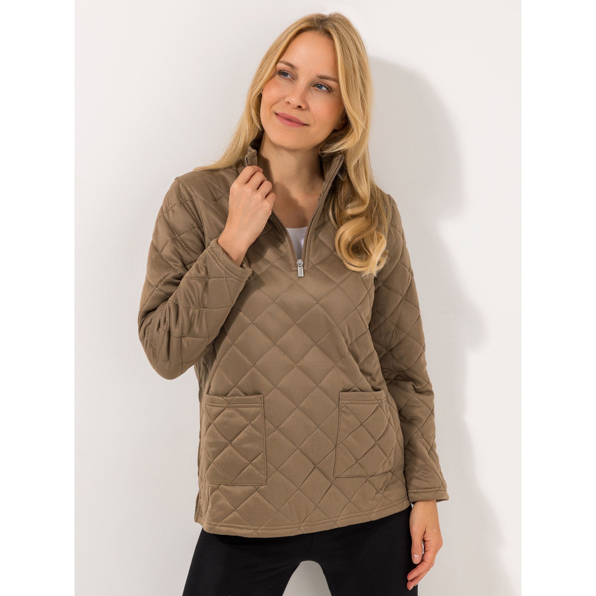 JERYMOOD HOMEWEAR Troyer, 1/1-Arm Stehkragen kurzer Reißverschluss aufgesetzte Taschen