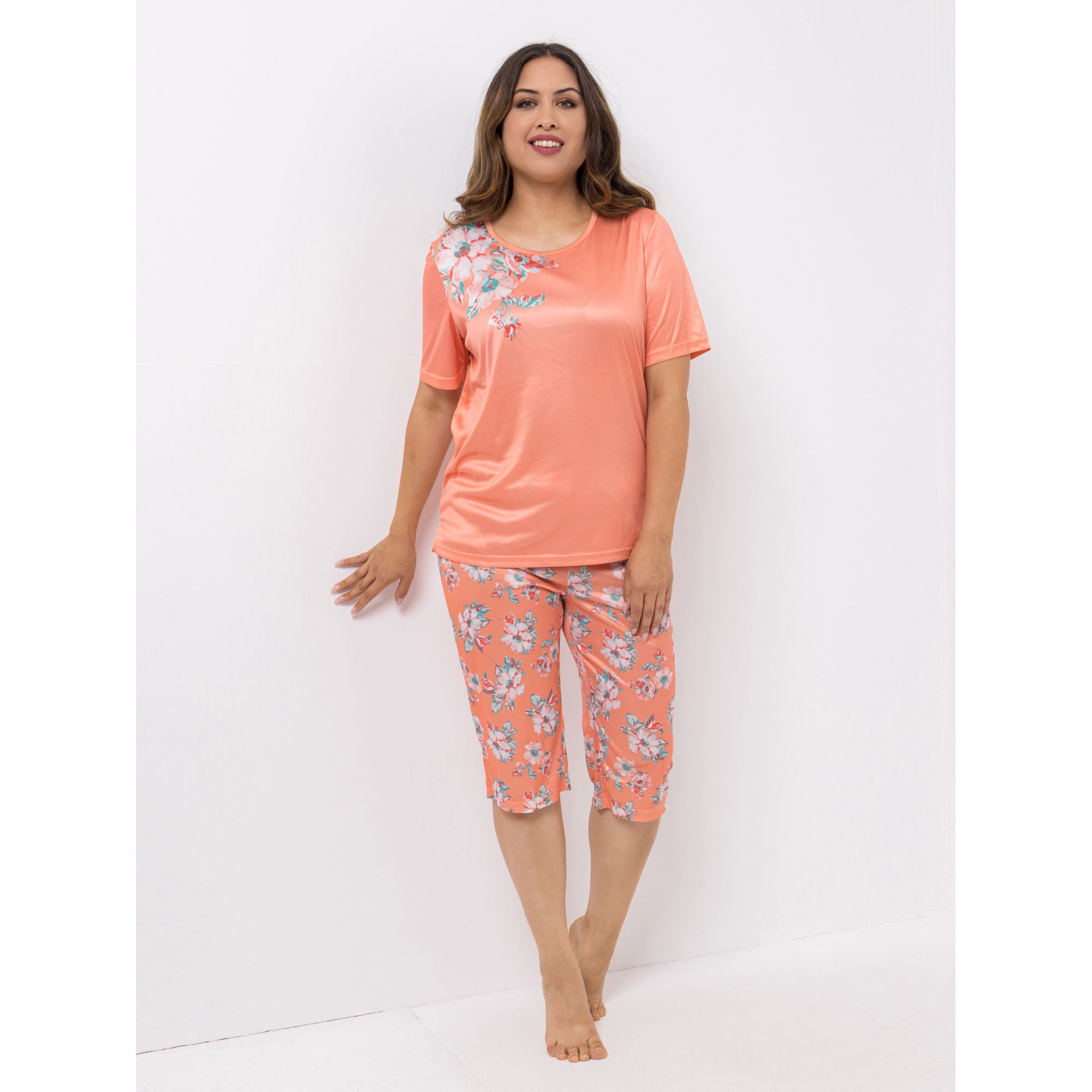 LITTLE ROSE Pyjama-Set Mikrofaser Shirt, 1/2-Arm Hose, Capri-Länge