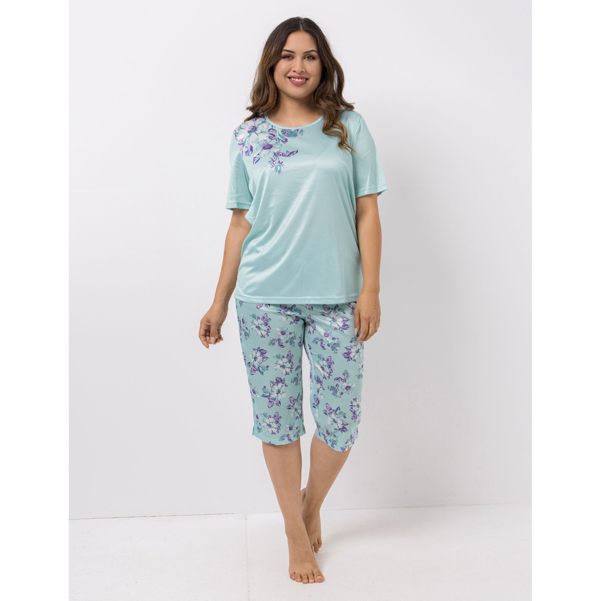 LITTLE ROSE Pyjama-Set Mikrofaser Shirt, 1/2-Arm Hose, Capri-Länge