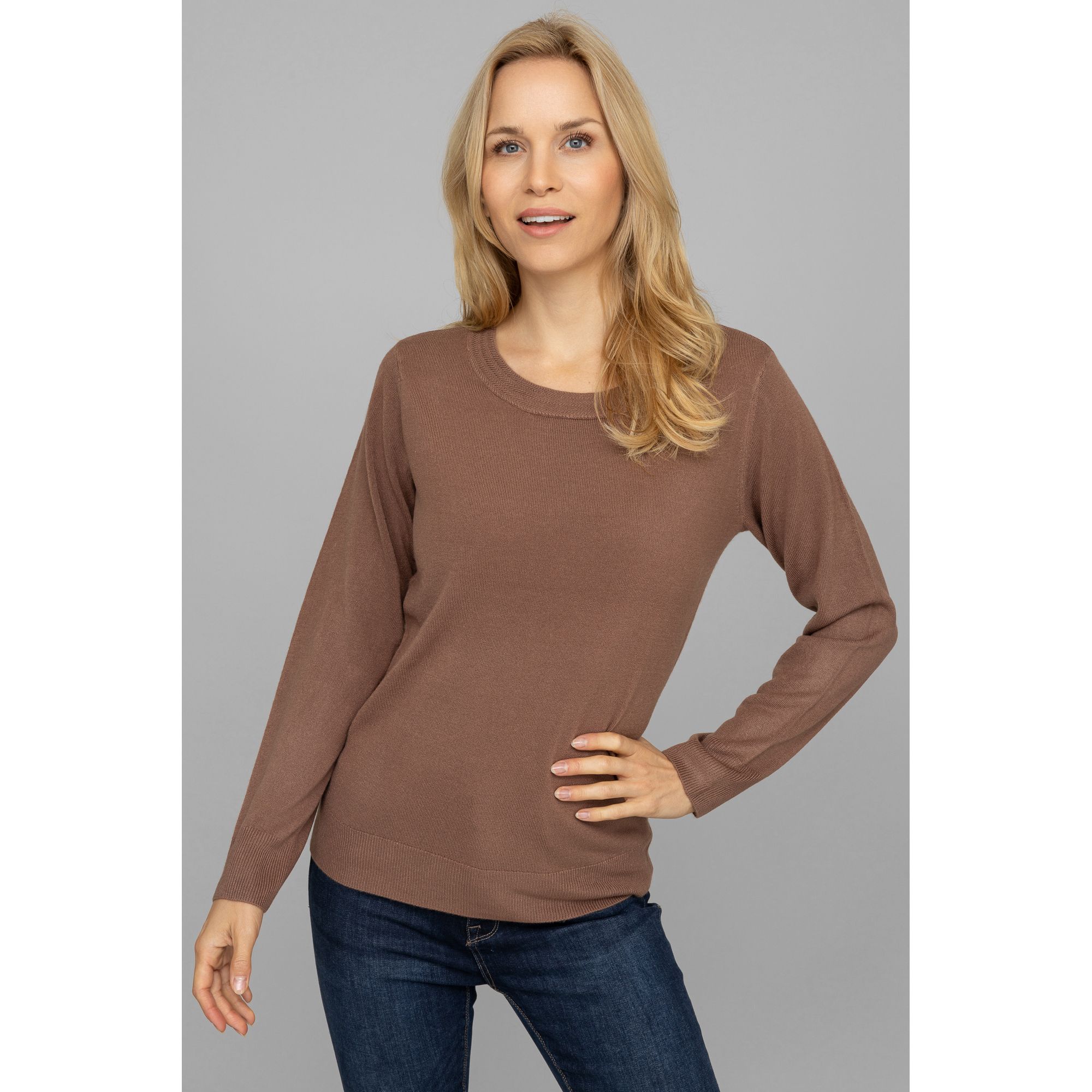 CASHMASOFT Pullover Cashmeregriff Rundhalsausschnitt mit Strukturdetails