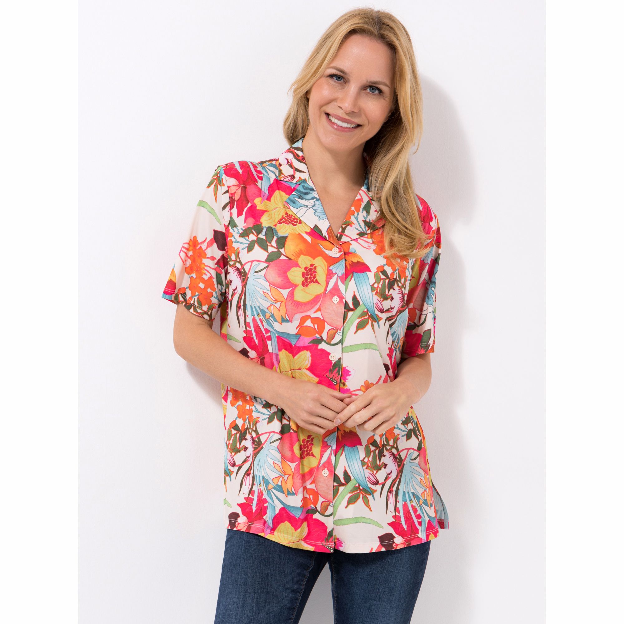 IN-PRINT Blusenshirt 1/2-Arm V-Ausschnitt Blumendruck