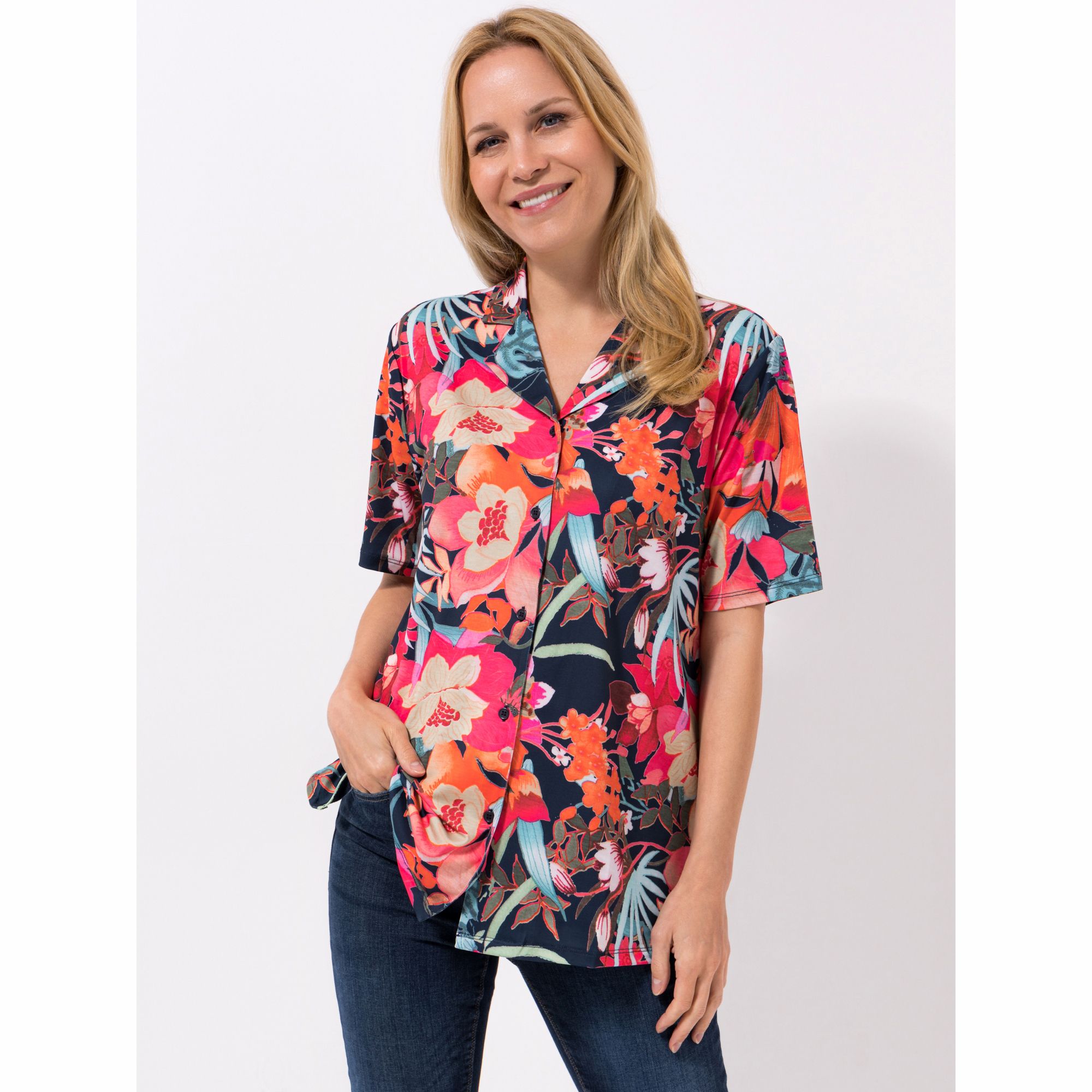 IN-PRINT Blusenshirt 1/2-Arm V-Ausschnitt Blumendruck