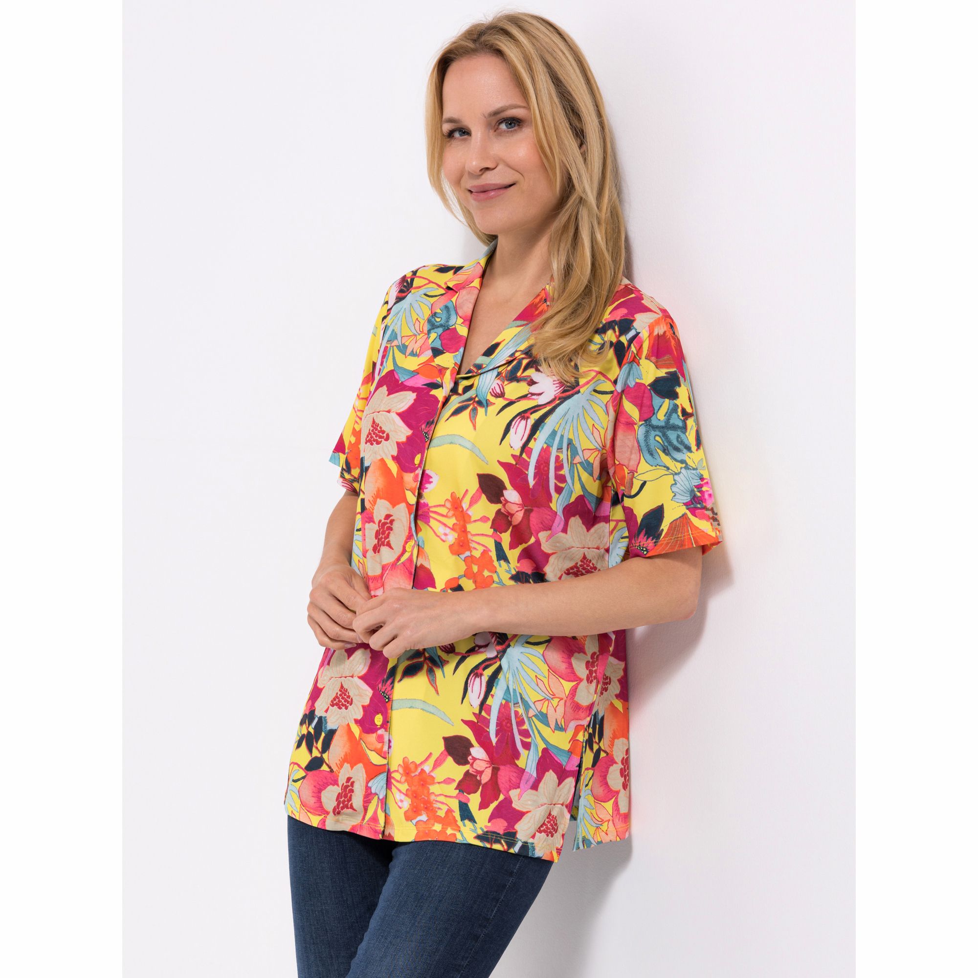 IN-PRINT Blusenshirt 1/2-Arm V-Ausschnitt Blumendruck