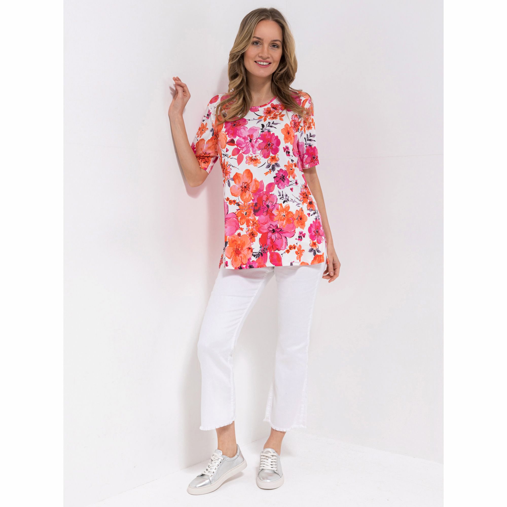 IN-PRINT Shirt, 1/2-Arm Rundhalsausschnitt Seitenschlitze elastische Ware