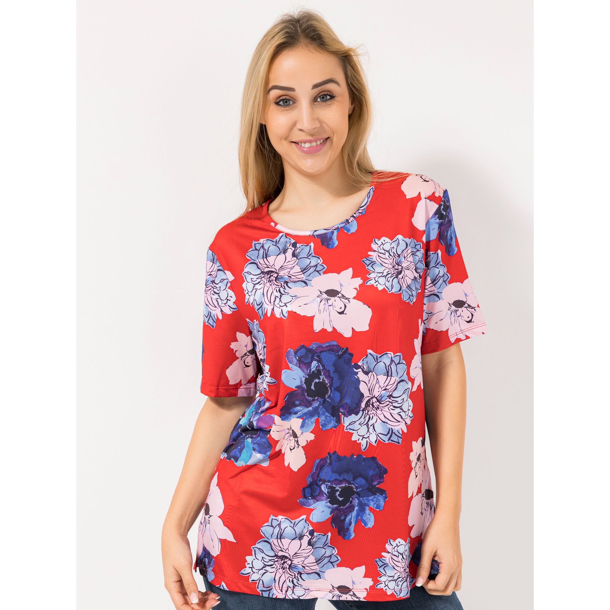 IN-PRINT Shirt, 1/2-Arm Rundhalsausschnitt Seitenschlitze Blütendruck