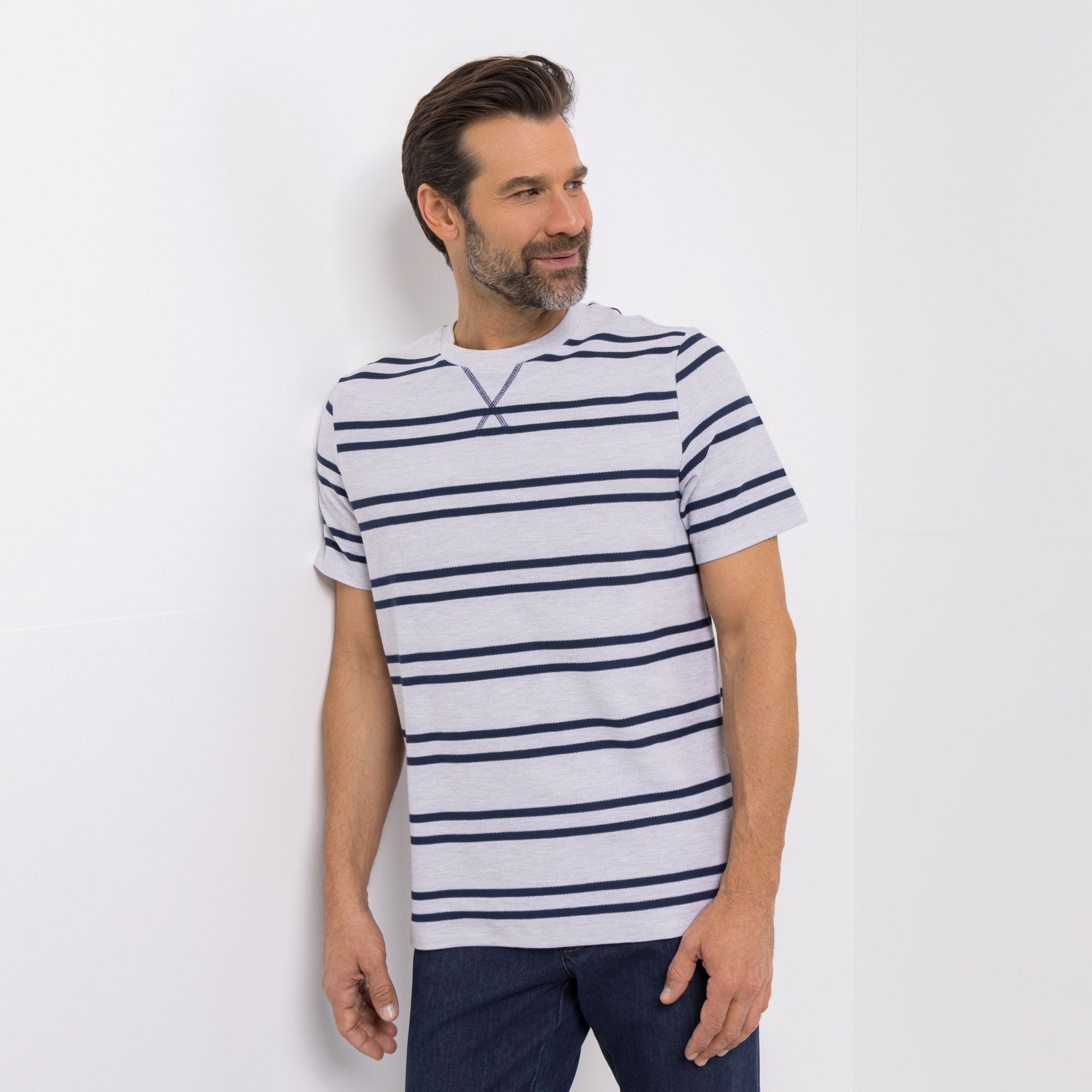 DENIM & CO. Herren Shirt, 1/2-Arm aus Pikee Rundhalsausschnitt Regular Fit