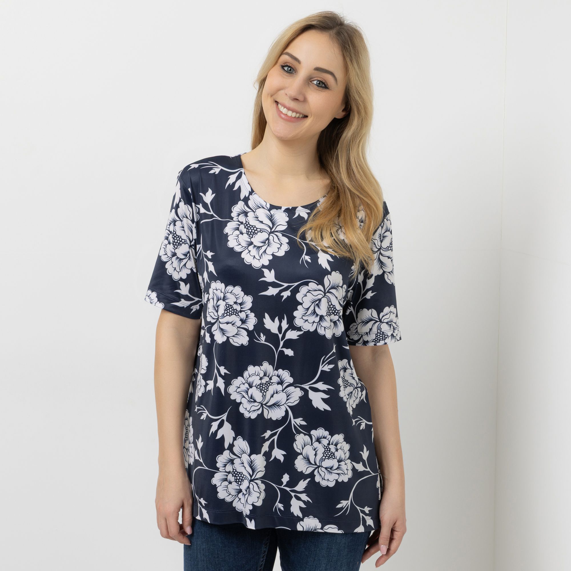 IN-PRINT Shirt, 1/2-Arm Rundhalsausschnitt Seitenschlitze