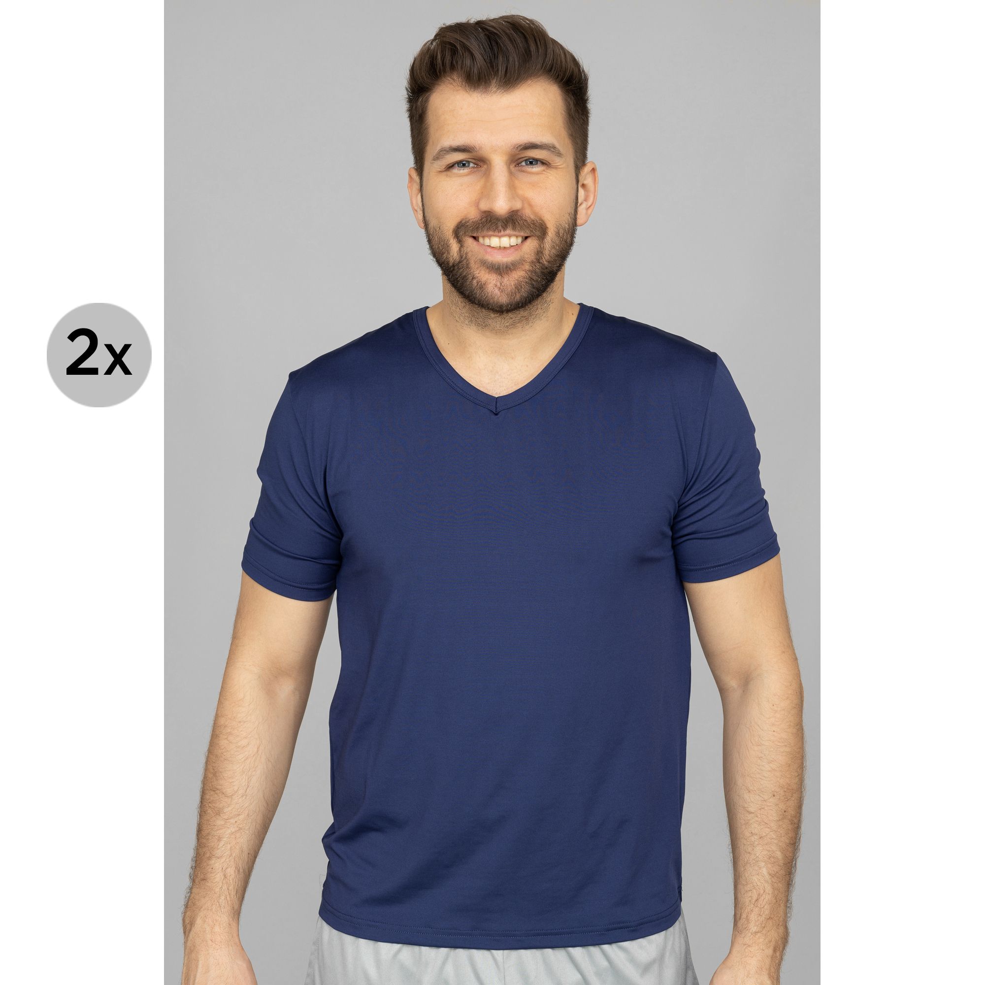 MEN'S TOUCH 2 Shirts Mikrofaser 1/2-Arm V-Ausschnitt