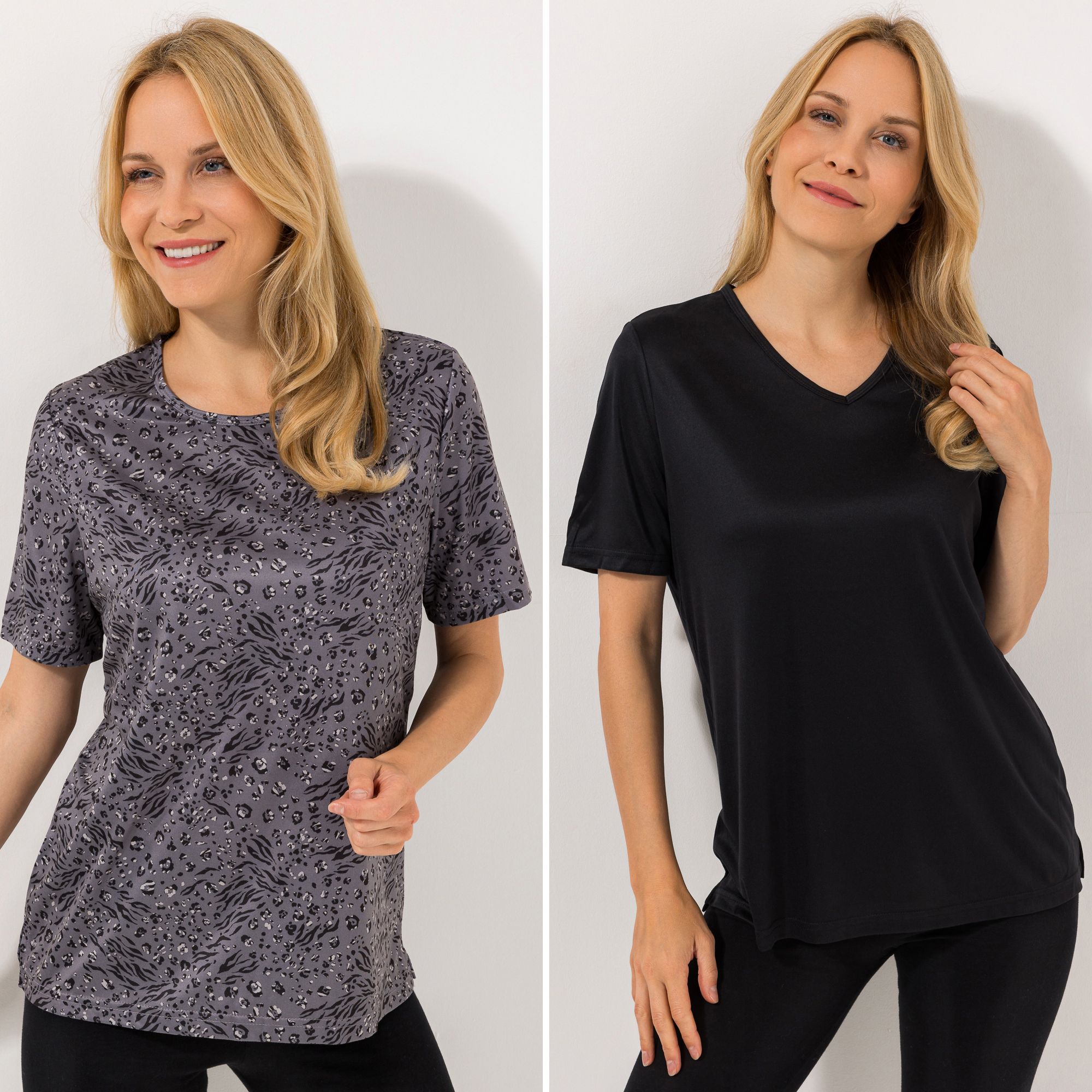 JERYMOOD HOMEWEAR 2 Shirts, 1/2-Arm Mikrofaser 1x uni, V-Ausschnitt 1x bedruckt, Rundhals