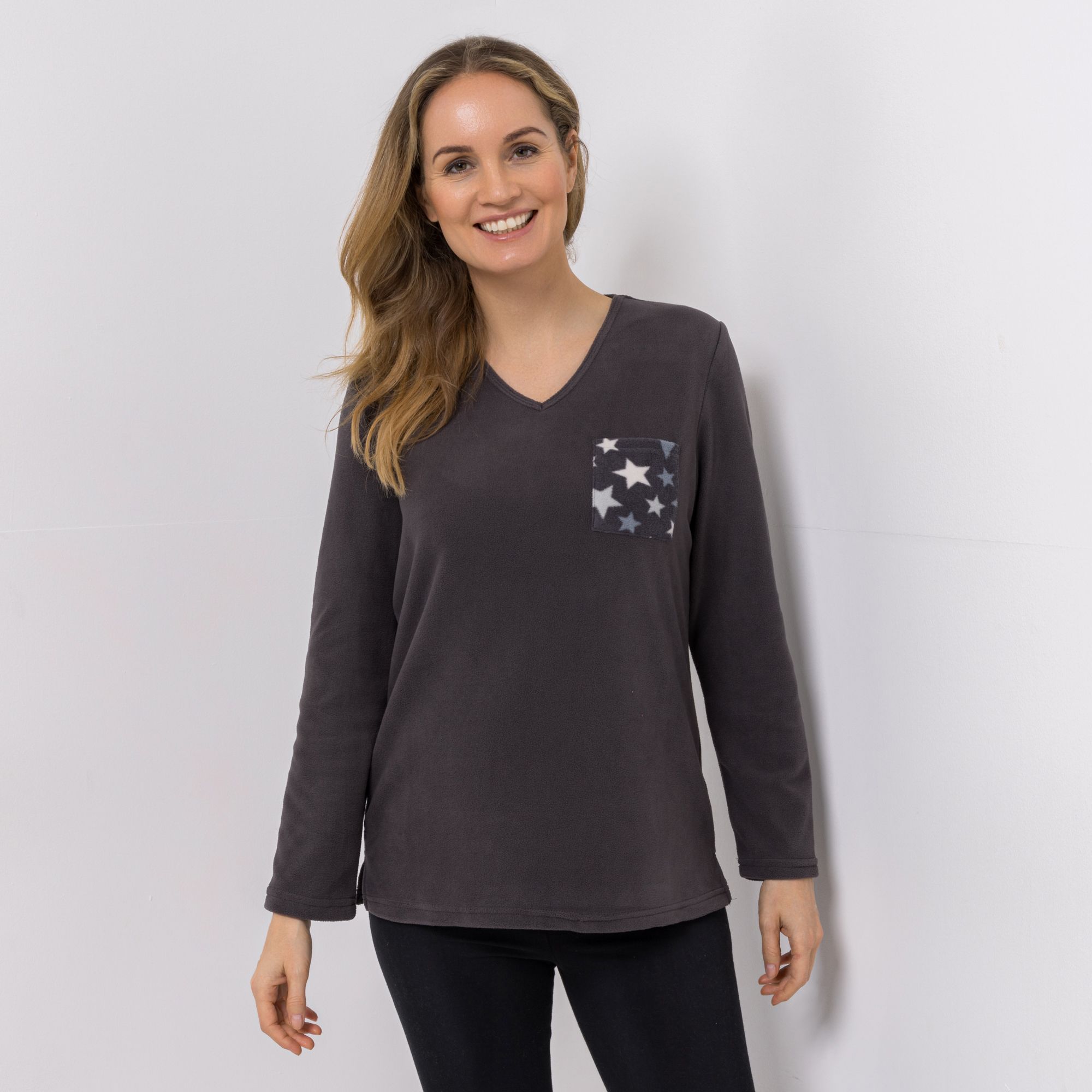 POLARSTERN Shirt Mikrofaser Fleece V-Ausschnitt aufgesetzte Tasche