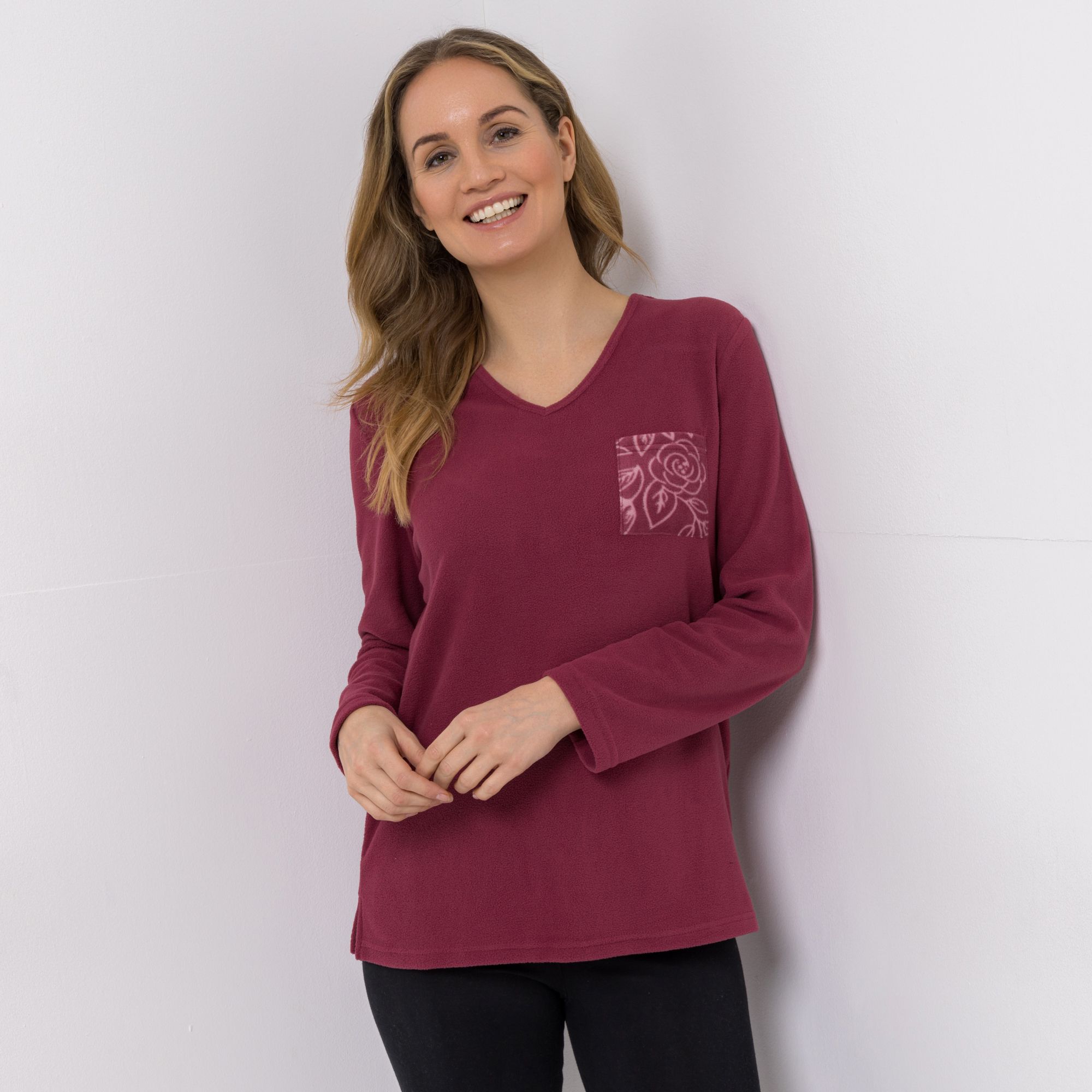 POLARSTERN Shirt Mikrofaser Fleece V-Ausschnitt aufgesetzte Tasche