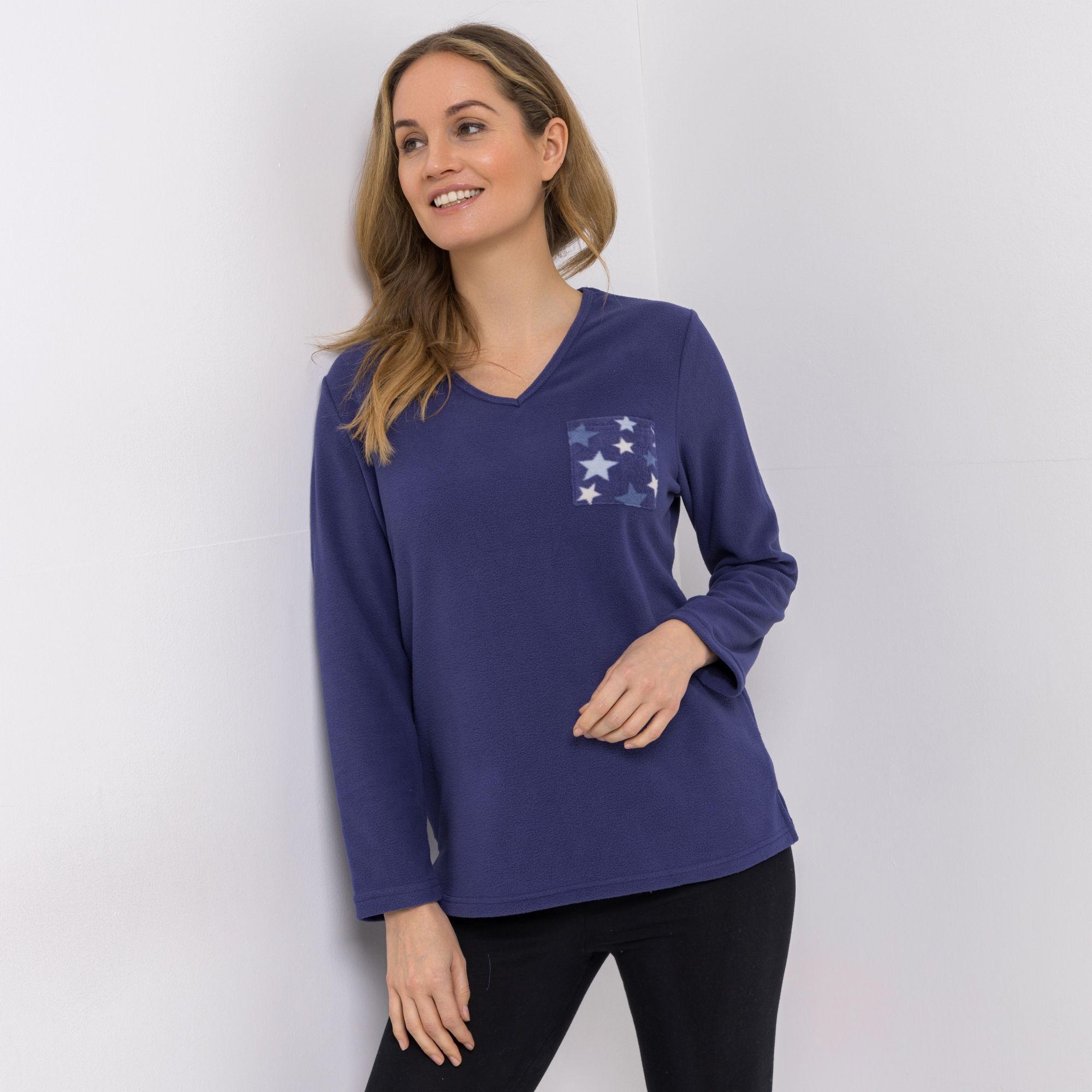 POLARSTERN Shirt Mikrofaser Fleece V-Ausschnitt aufgesetzte Tasche