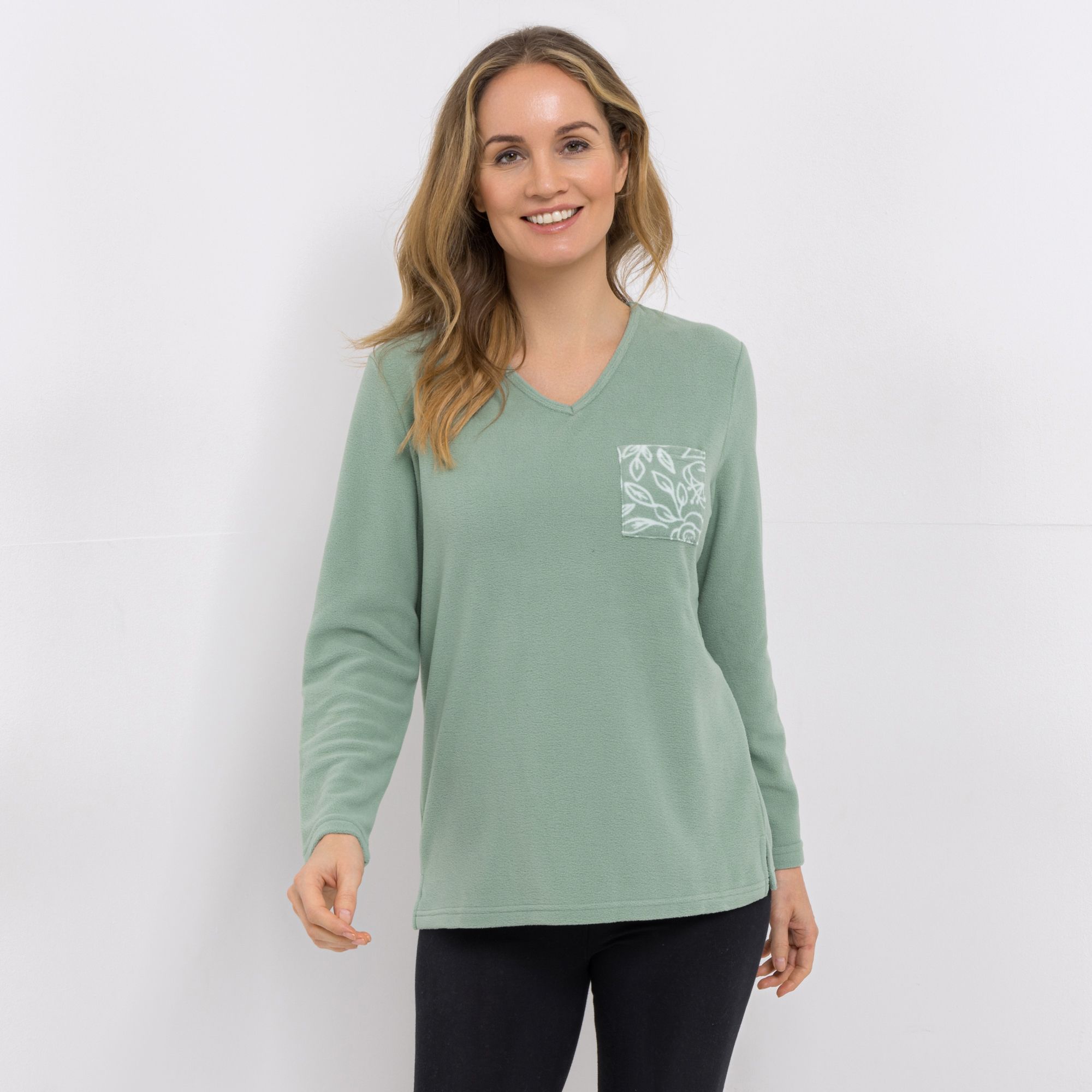 POLARSTERN Shirt Mikrofaser Fleece V-Ausschnitt aufgesetzte Tasche