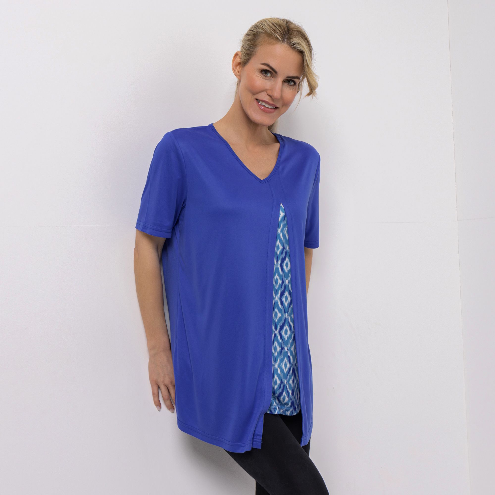 JERYMOOD HOMEWEAR Longshirt, 1/2-Arm V-Ausschnitt Einsatz im Vorderteil Seitenschlitze