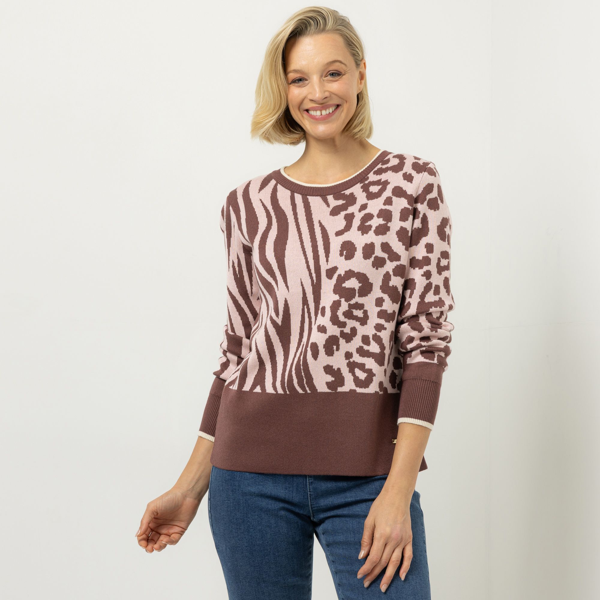 AMINATI® Pullover, langarm Rundhalsausschnitt Muster-Mix Kontrast-Details