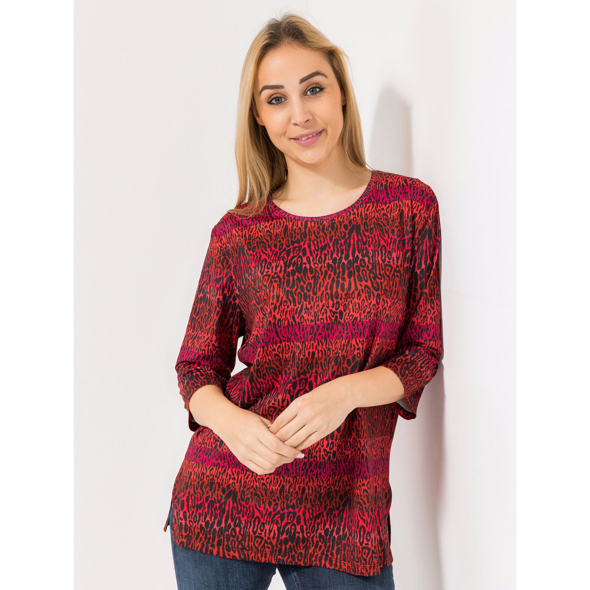 IN-PRINT Shirt, 3/4-Arm Rundhalsausschnitt Seitenschlitze leger-weit