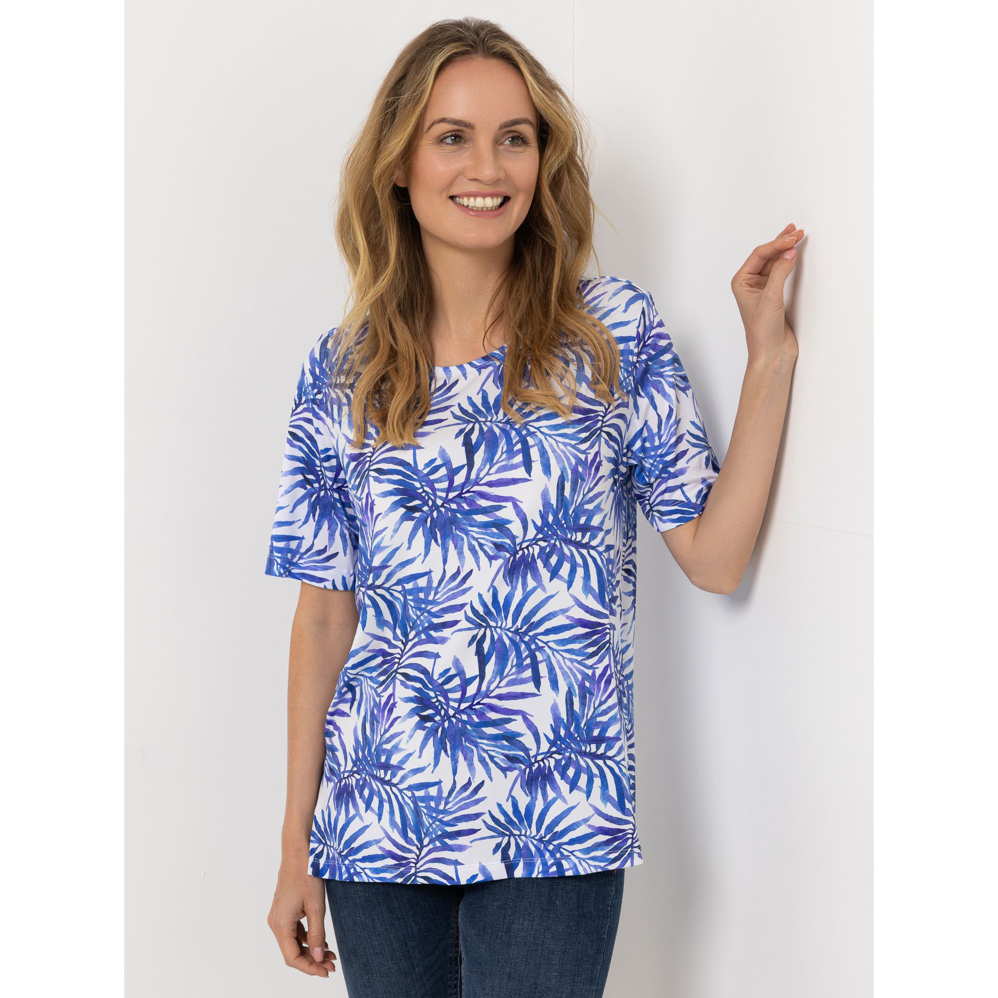 IN-PRINT Shirt, 1/2-Arm Rundhalsausschnitt Seitenschlitze Allover-Druck