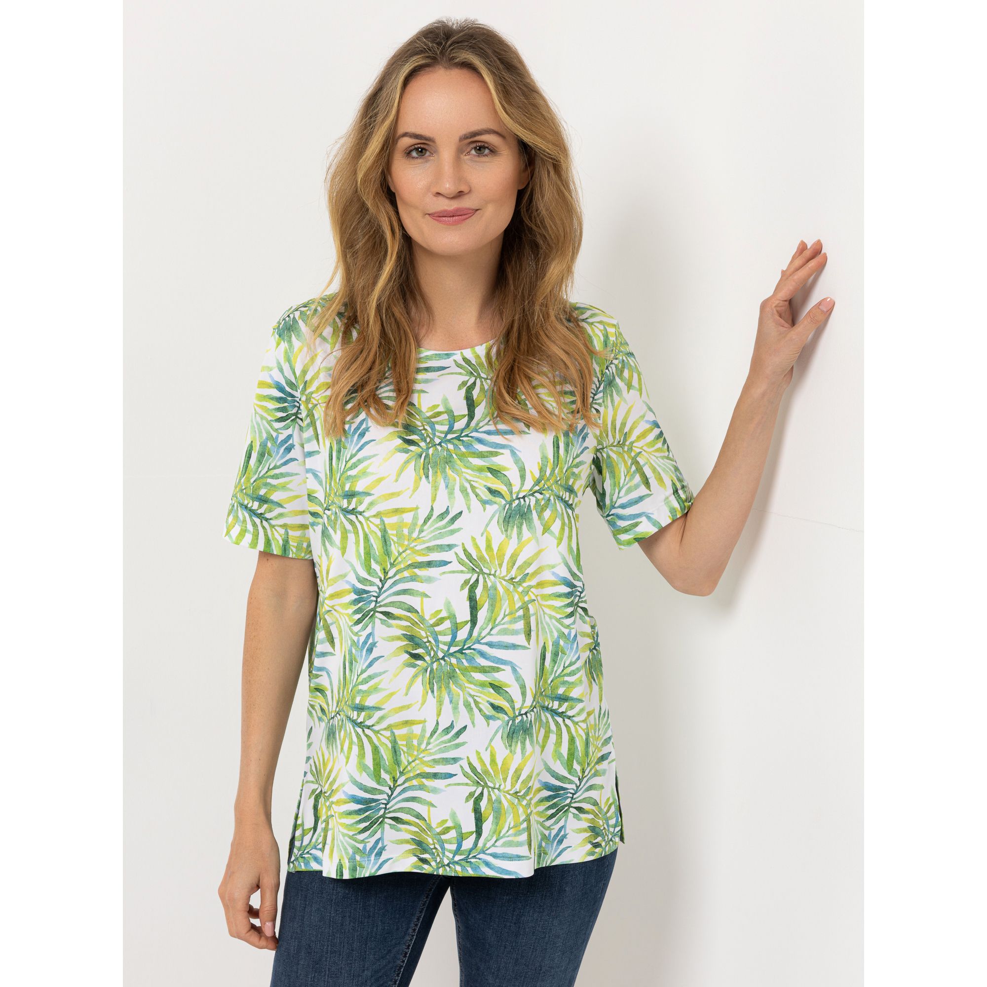 IN-PRINT Shirt, 1/2-Arm Rundhalsausschnitt Seitenschlitze Allover-Druck