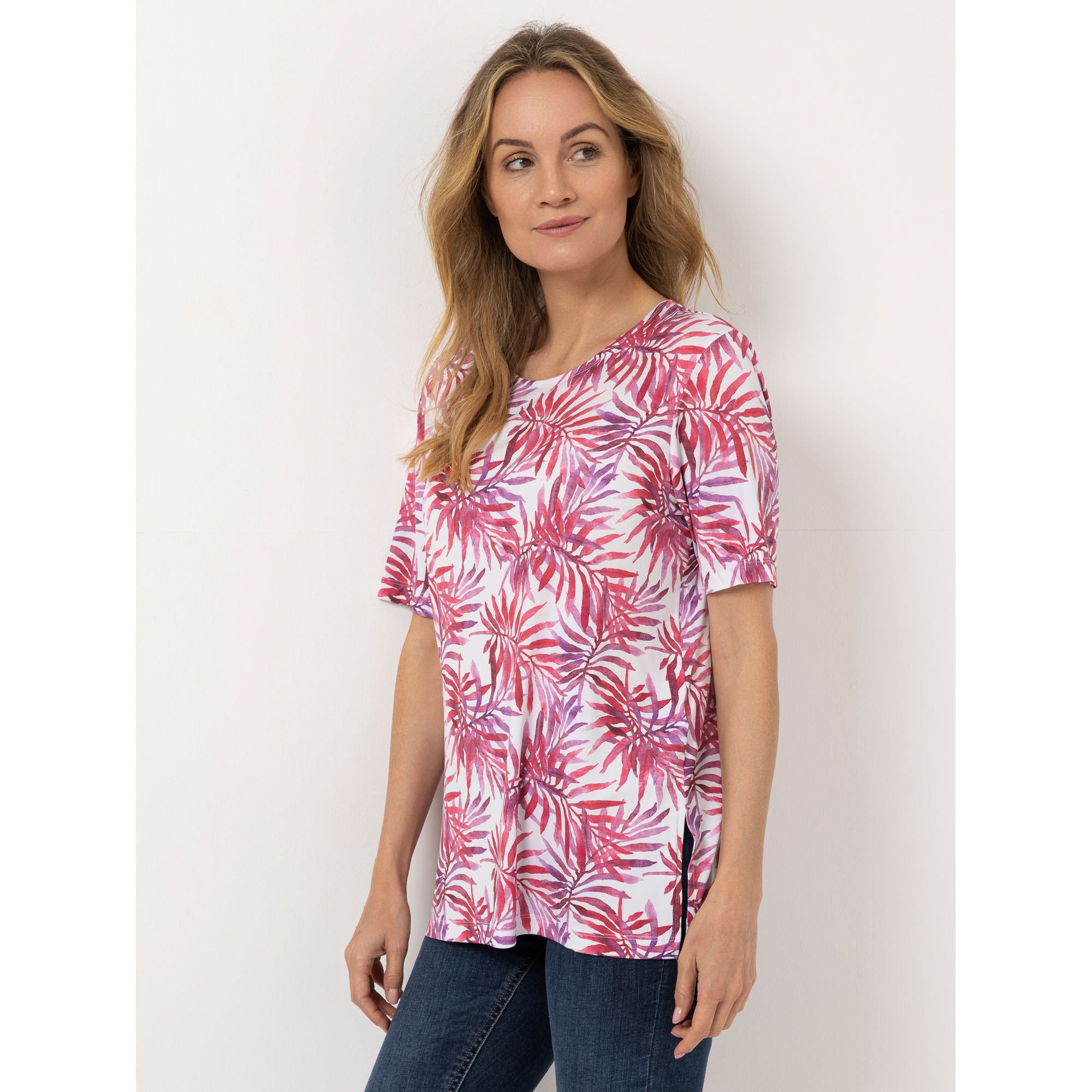 IN-PRINT Shirt, 1/2-Arm Rundhalsausschnitt Seitenschlitze Allover-Druck