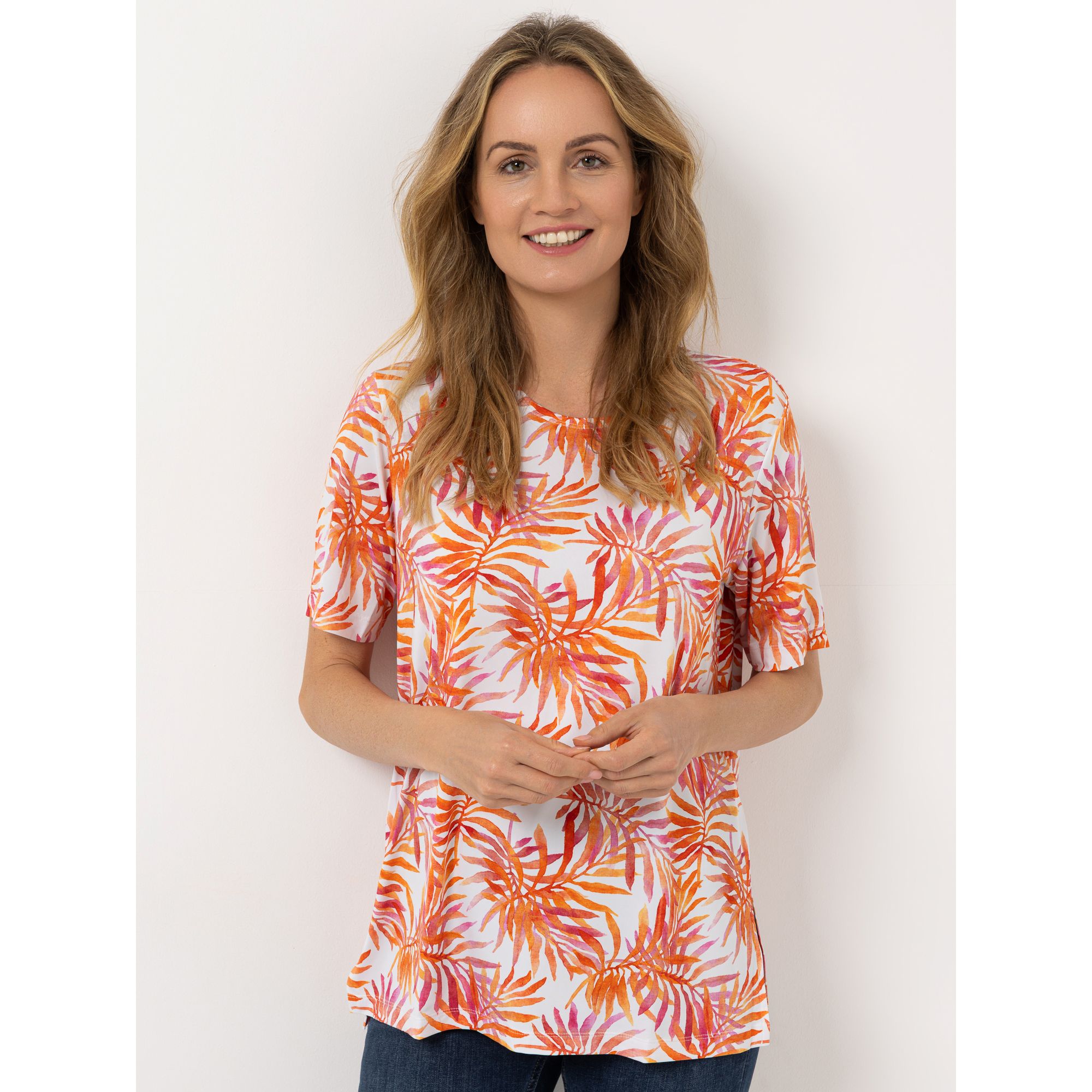 IN-PRINT Shirt, 1/2-Arm Rundhalsausschnitt Seitenschlitze Allover-Druck