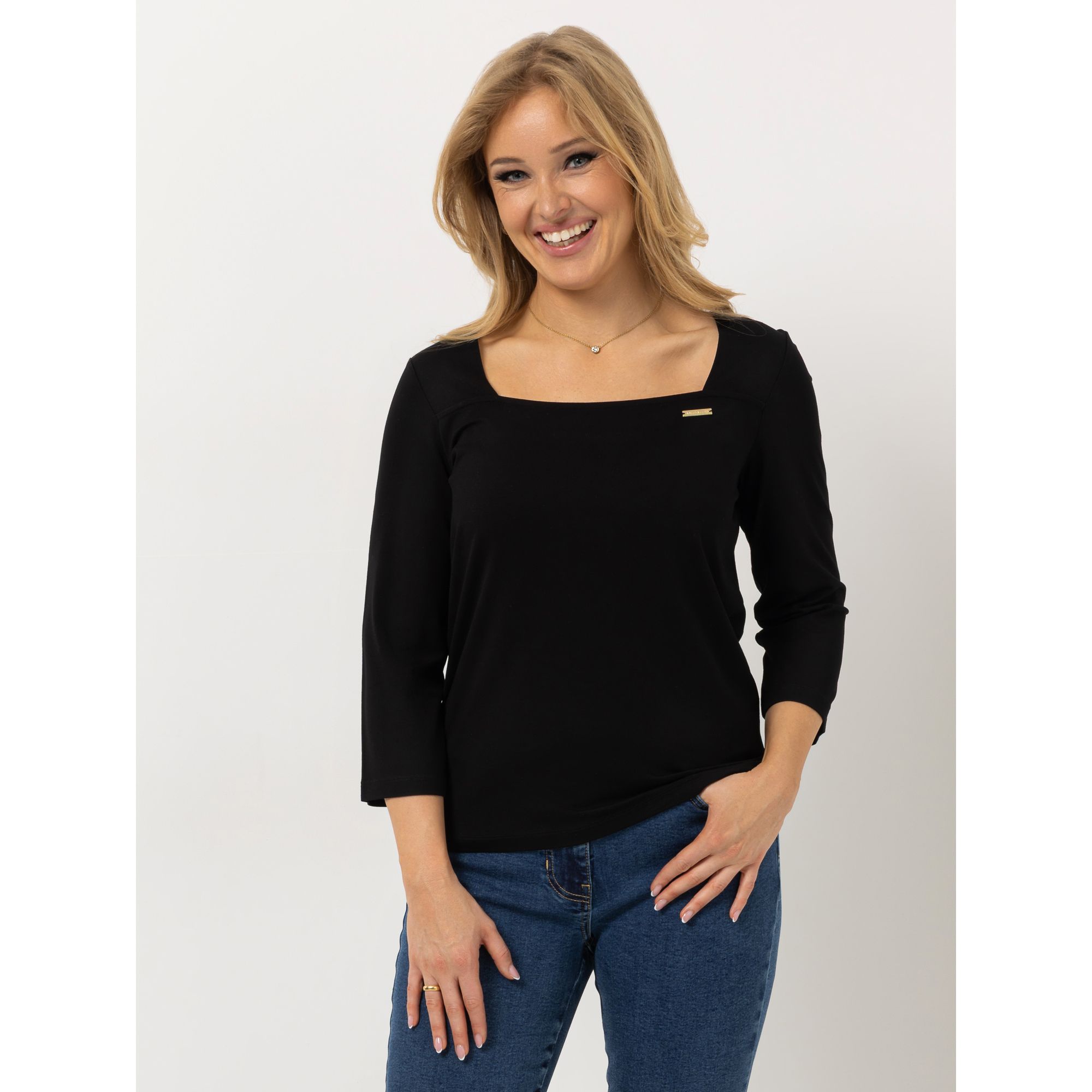 AMINATI® Shirt, 3/4-Arm Karree-Ausschnitt figurumspielend elastische Ware