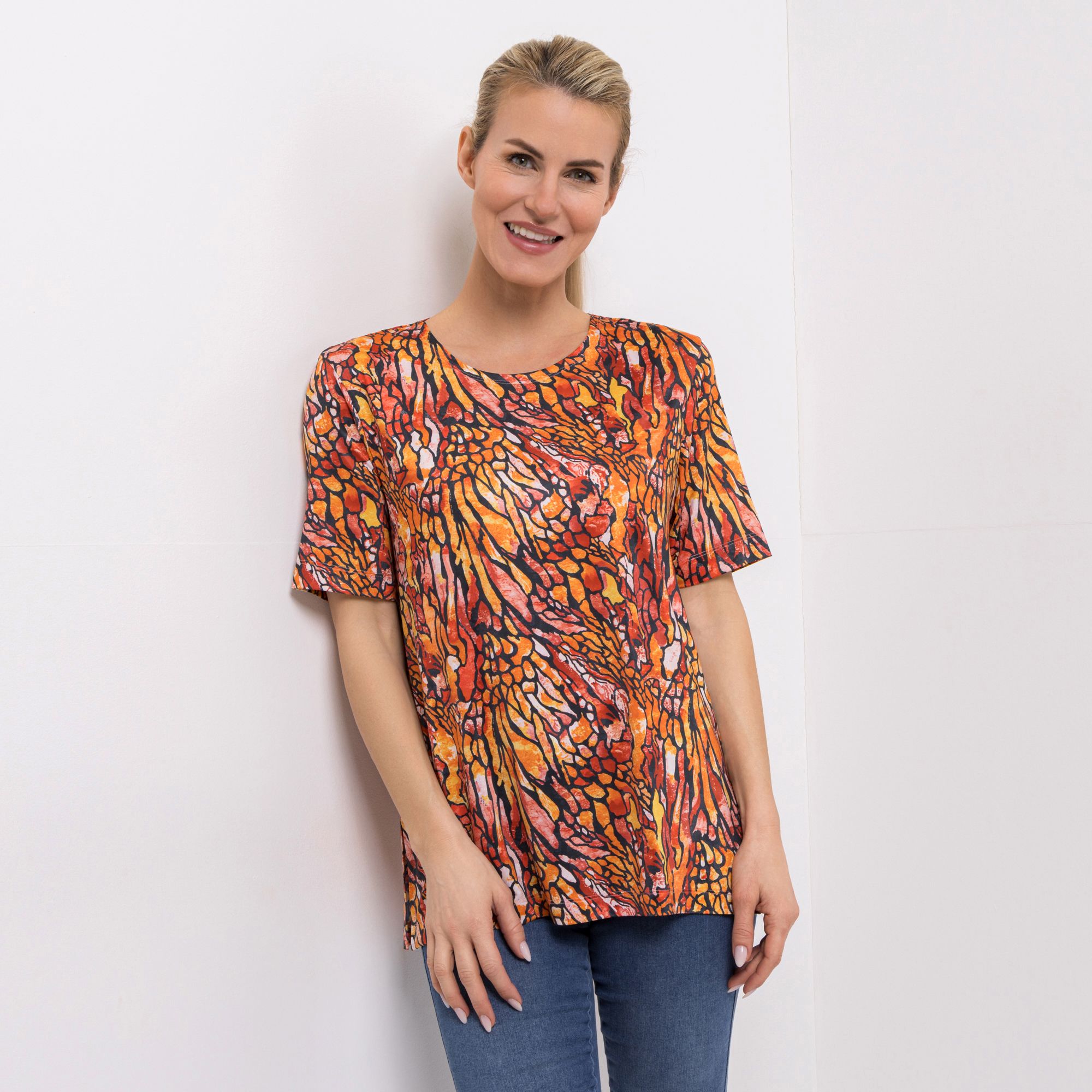 IN-PRINT Shirt, 1/2-Arm Rundhalsausschnitt Seitenschlitze