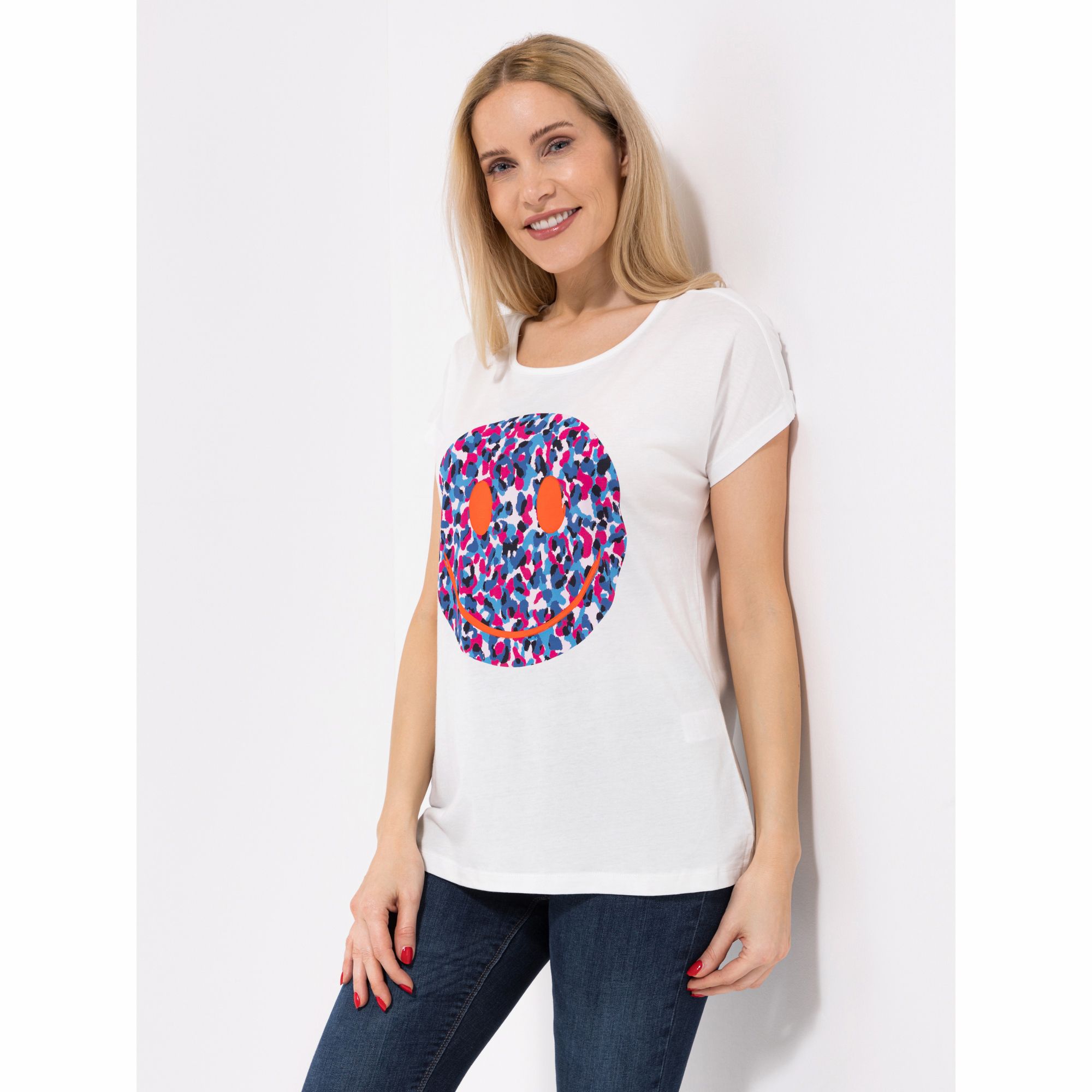 LYLA Shirt, 1/2-Arm Soft Single Jersey überschnitte Schulter platzierter Druck