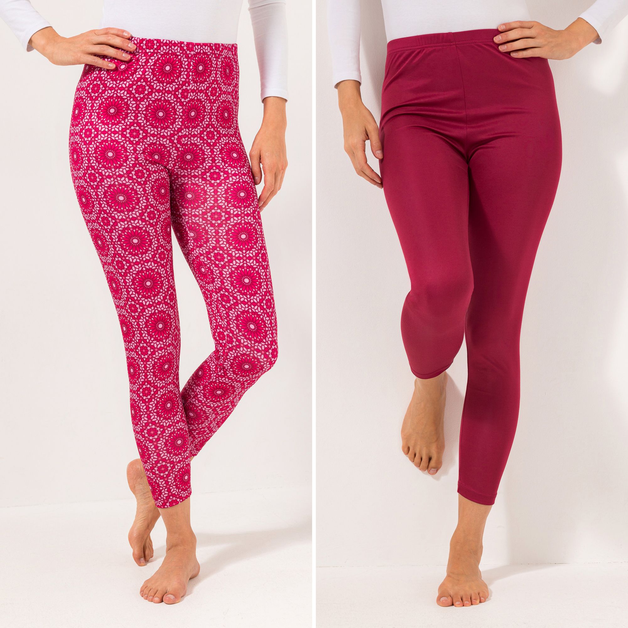 JERYMOOD HOMEWEAR 2 Leggings, 1/1-Länge Rundumdehnbund 1x uni 1x bedruckt
