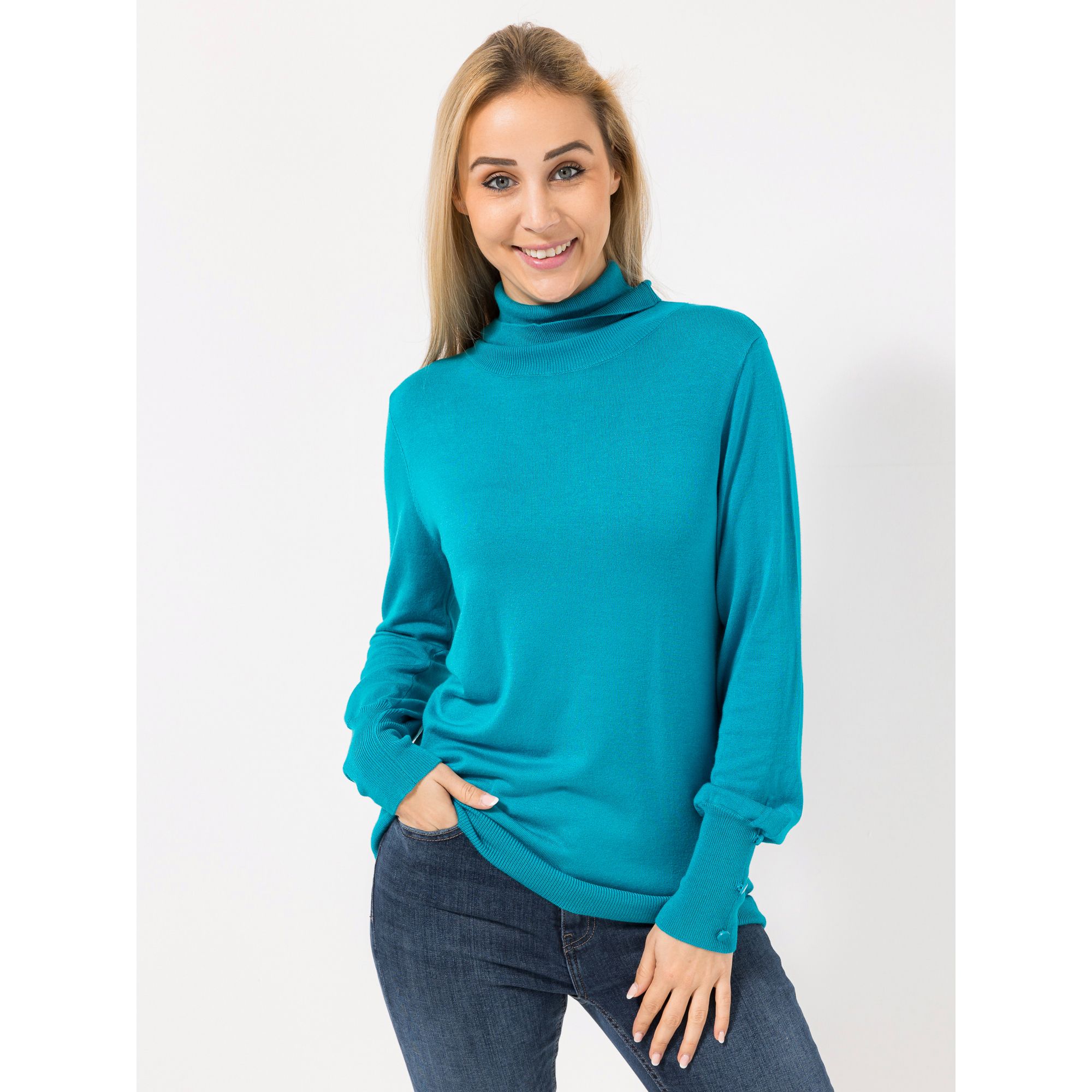 VIA MILANO Pullover, 1/1-Arm Rollkragen Zierknöpfe figurumspielend