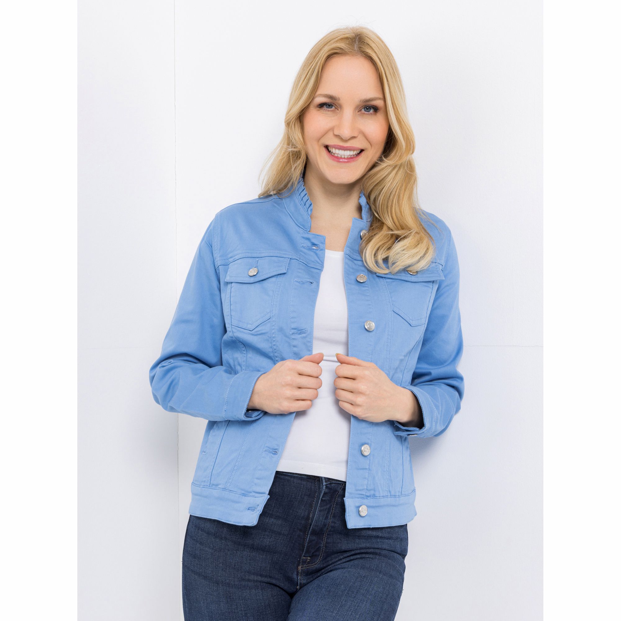 DENIM & CO. Jeansjacke Knopfleiste 2 Eingrifftaschen figurbetont