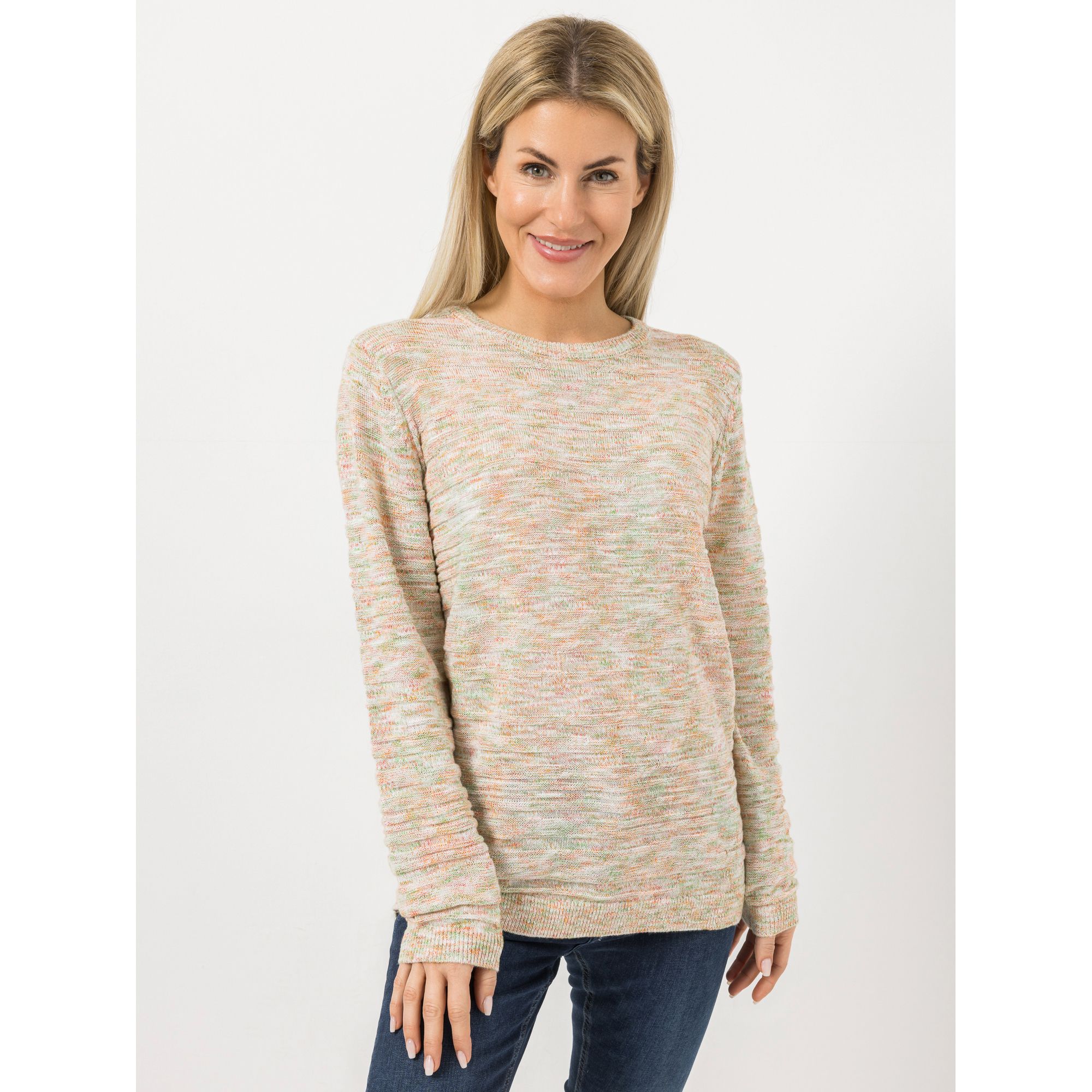 VIA MILANO Pullover, 1/1-Arm Rundhalsausschnitt Rippenbündchen figurumspielend