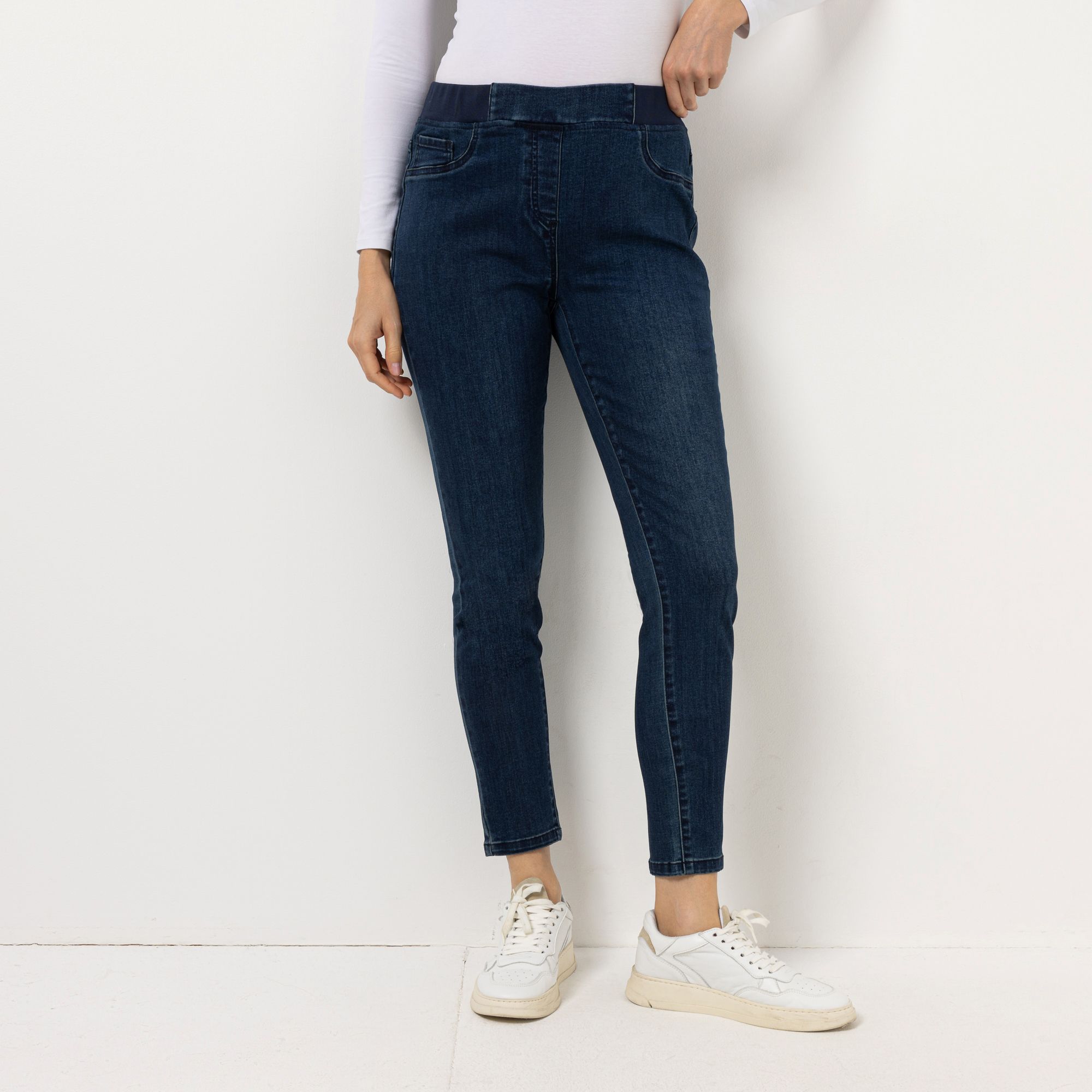 DENIM & CO. Jeans Rundumdehnbund Gesäßtaschen knöchellang