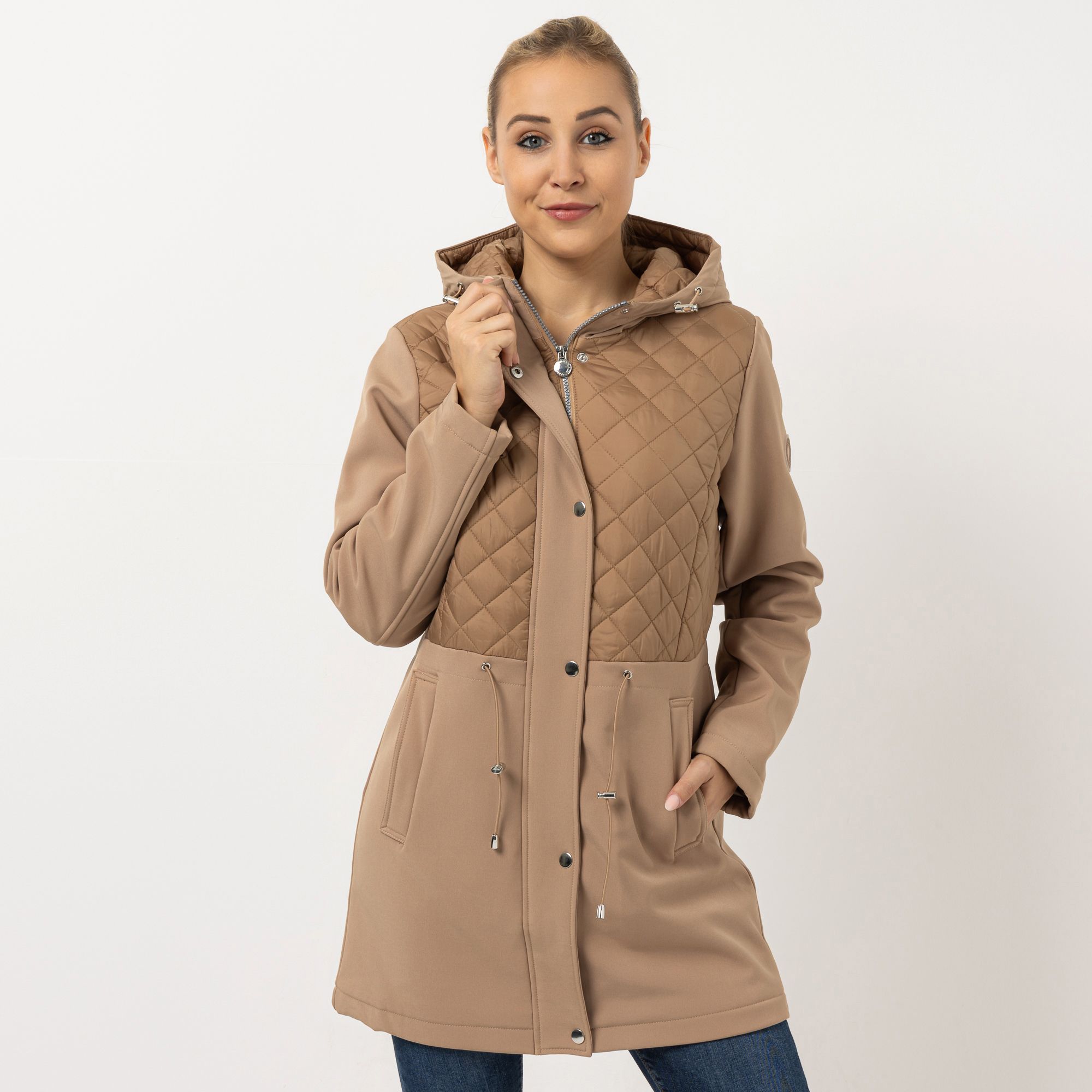 CENTIGRADE Kurzmantel Stehkragen mit Kapuze 2-Wege-Reißverschluss mit Druckknopfleiste