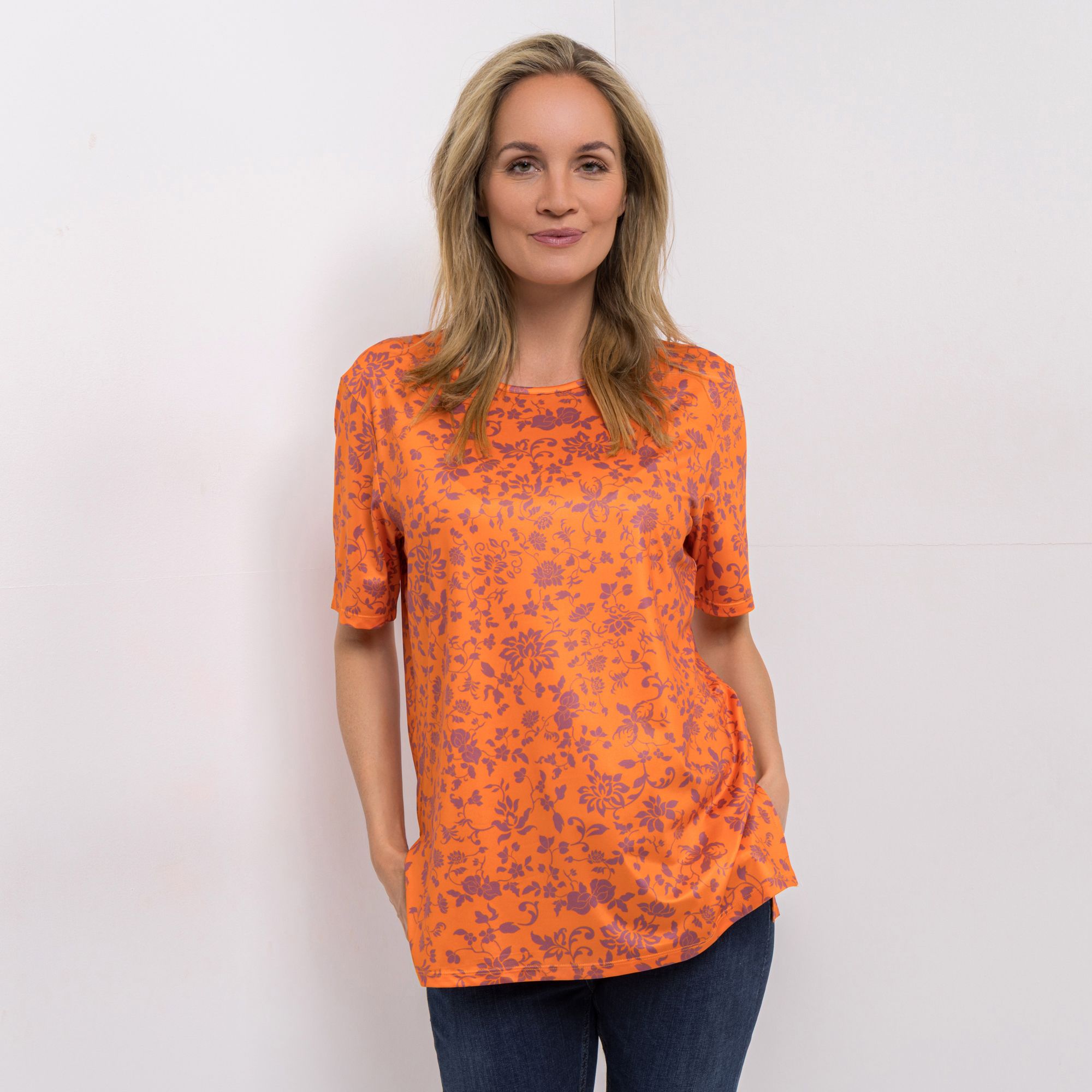 IN-PRINT Shirt, 1/2-Arm Rundhalsausschnitt Seitenschlitze