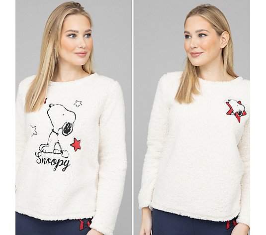 LYLA Homewear 2 Pullover Flausch-Qualität Rundhalsausschnitt Snoopy-Stickerei