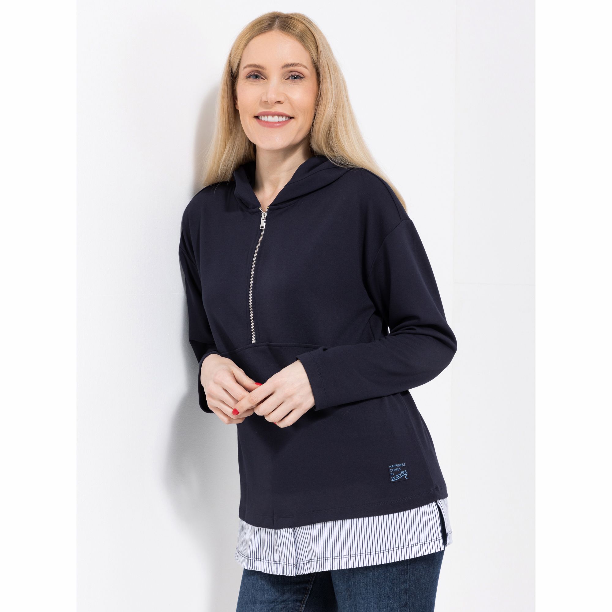 LYLA Hoodie, 1/1-Arm Kapuze Reißverschluss Blusen-Einsätze