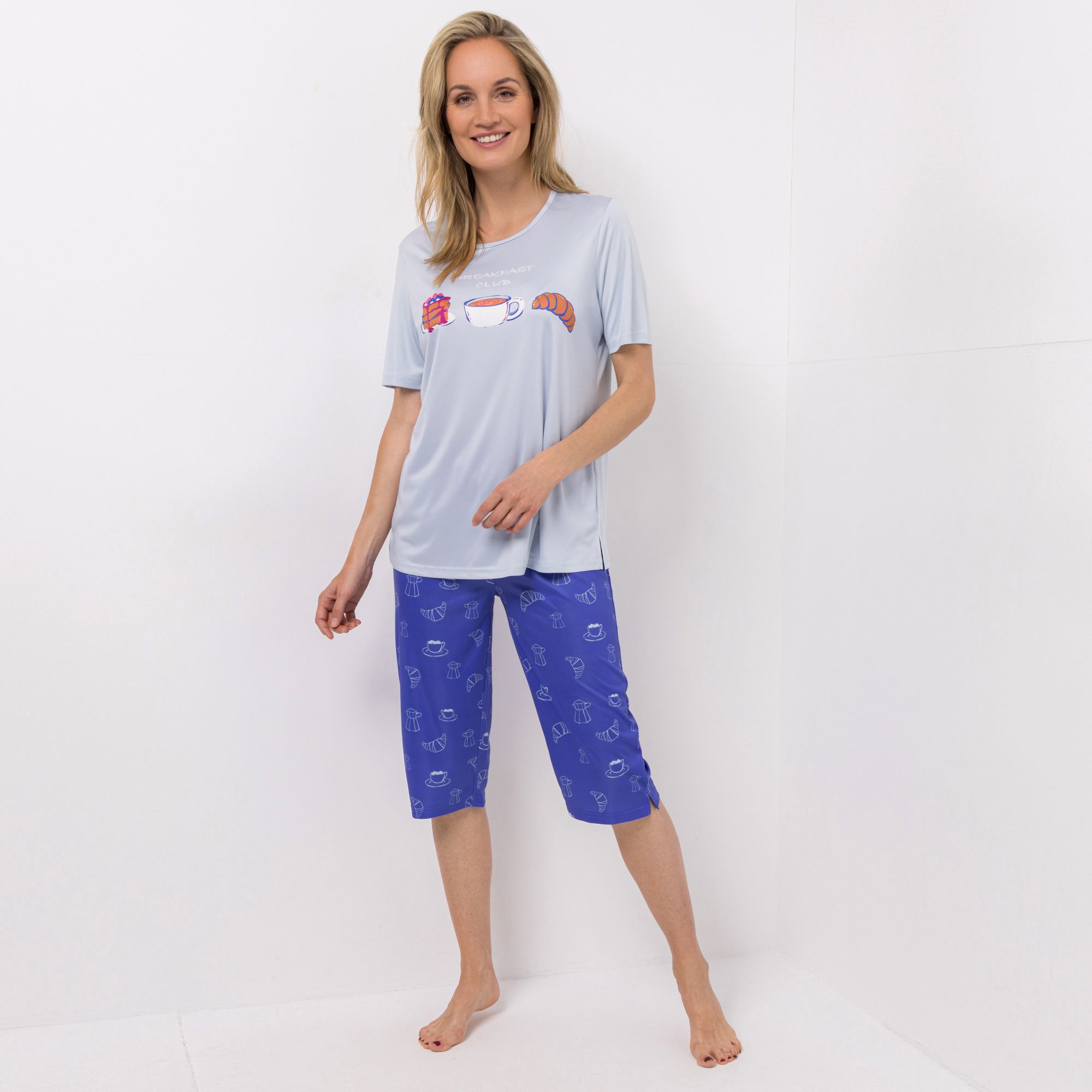 LITTLE ROSE Pyjama-Set Shirt,1/2-Arm Hose, Capri Rundumdehnbund