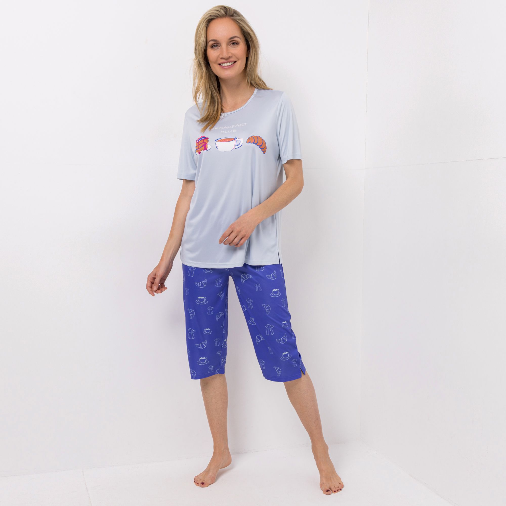 LITTLE ROSE Pyjama-Set Shirt,1/2-Arm Hose, Capri Rundumdehnbund