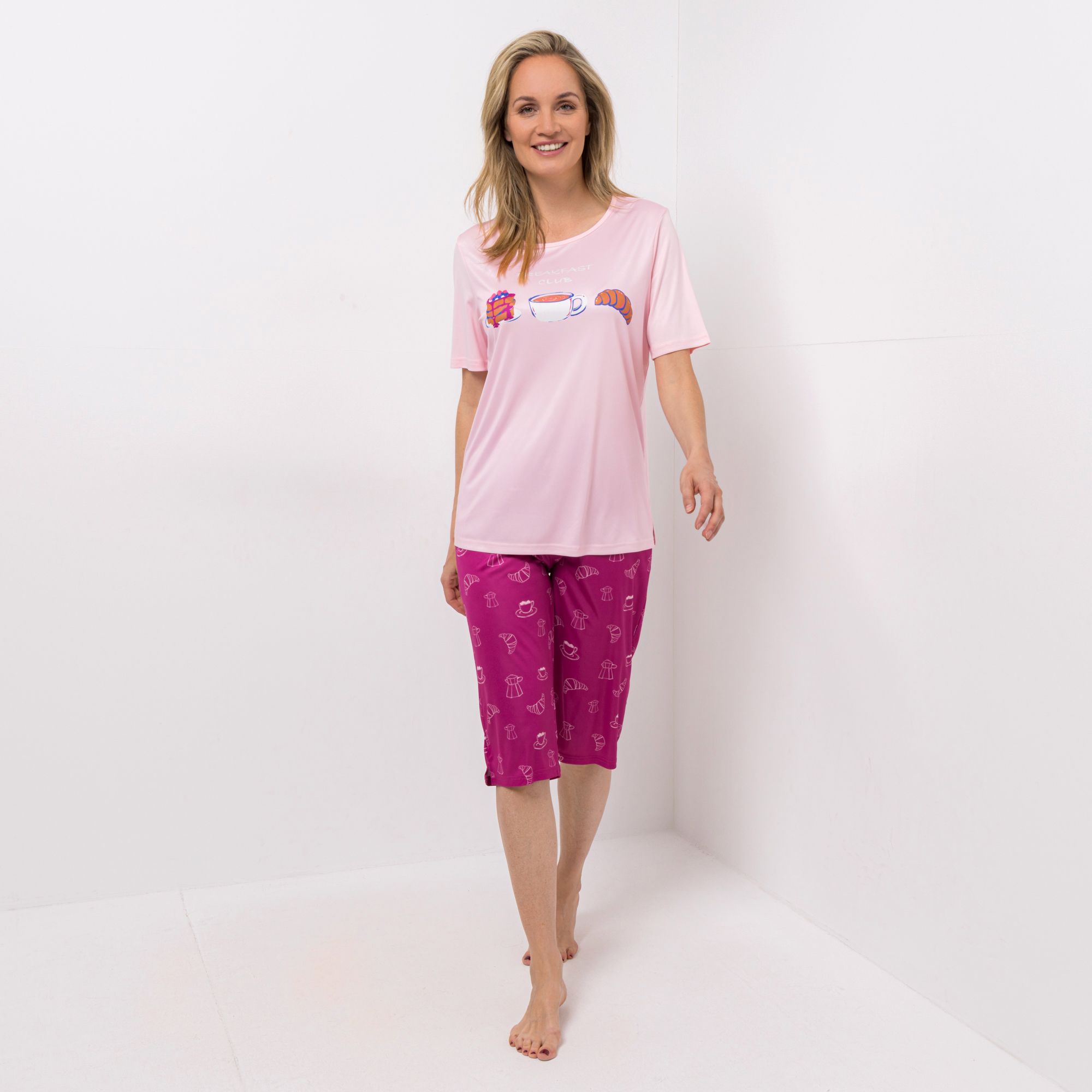 LITTLE ROSE Pyjama-Set Shirt,1/2-Arm Hose, Capri Rundumdehnbund