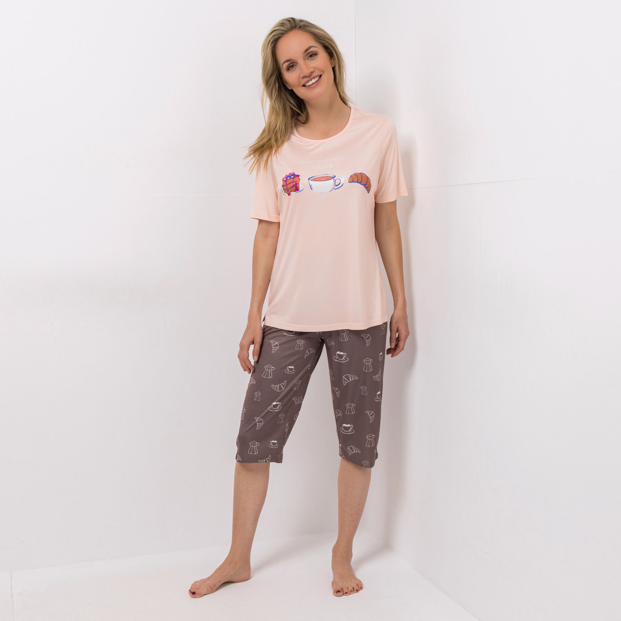LITTLE ROSE Pyjama-Set Shirt,1/2-Arm Hose, Capri Rundumdehnbund