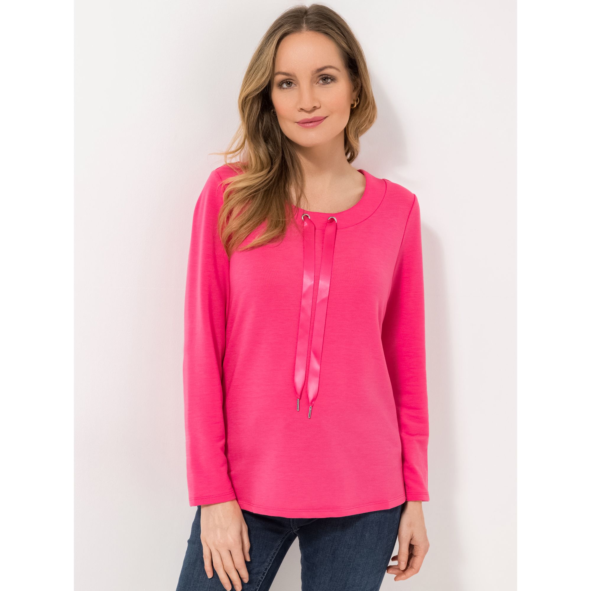 DENIM & CO. Shirt, 1/1-Arm Rundhalsausschnitt Bindeband figurumspielend