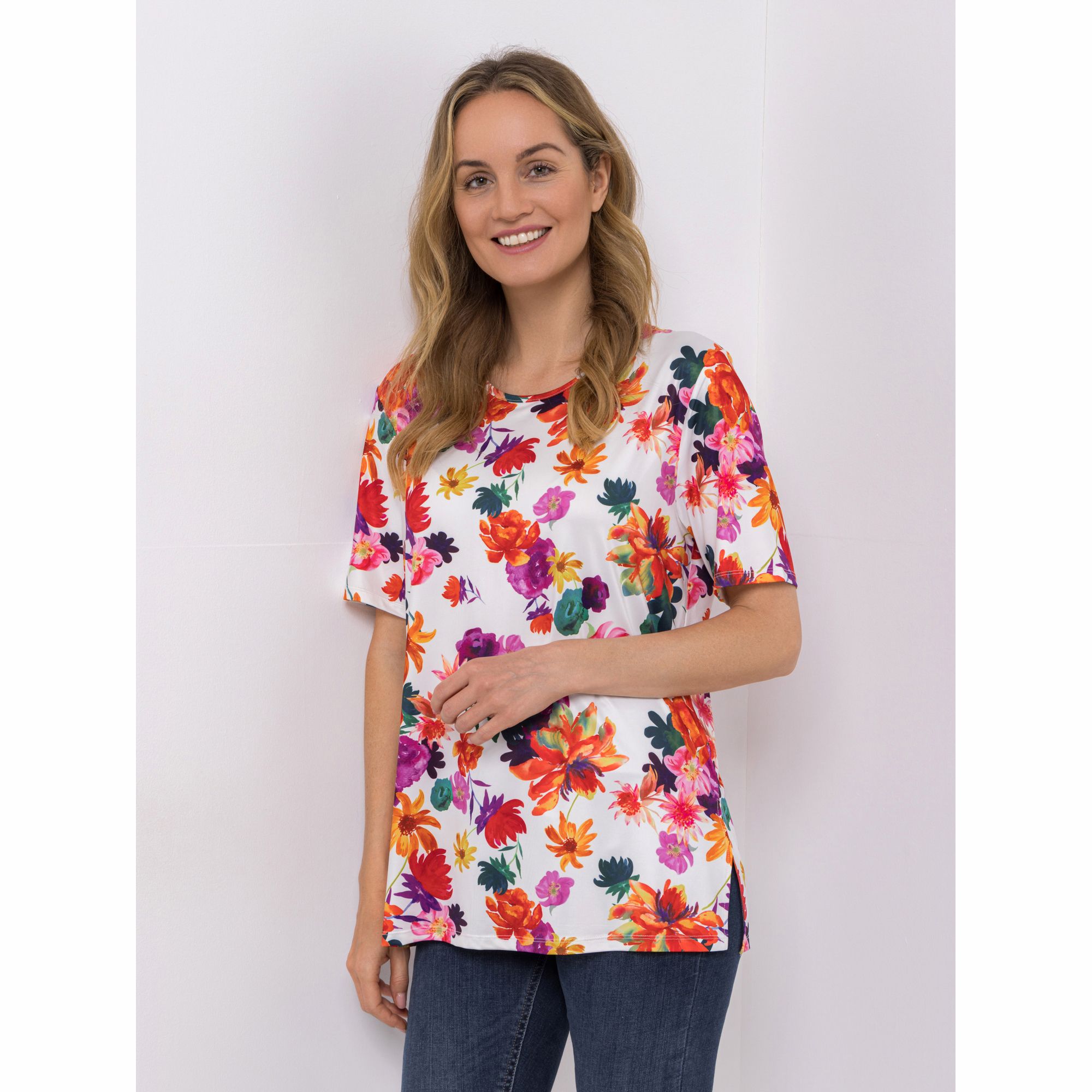 IN-PRINT Shirt 1/2-Arm Rundhalsausschnitt Blumendruck