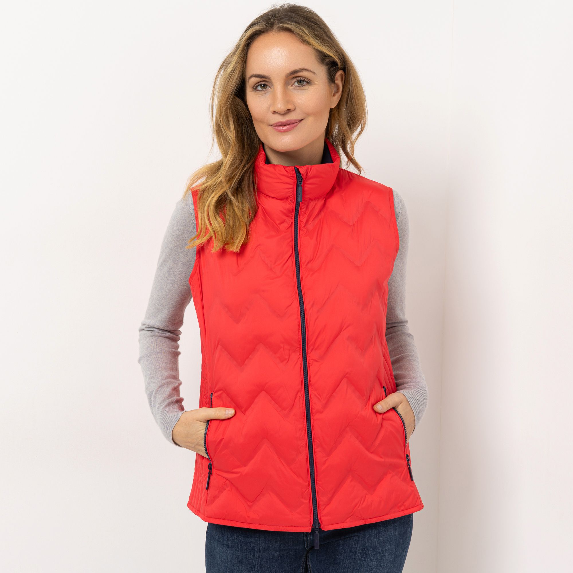 DENIM & CO. Steppweste Stehkragen 2-Wege-Reißverschluss Kontrast-Details