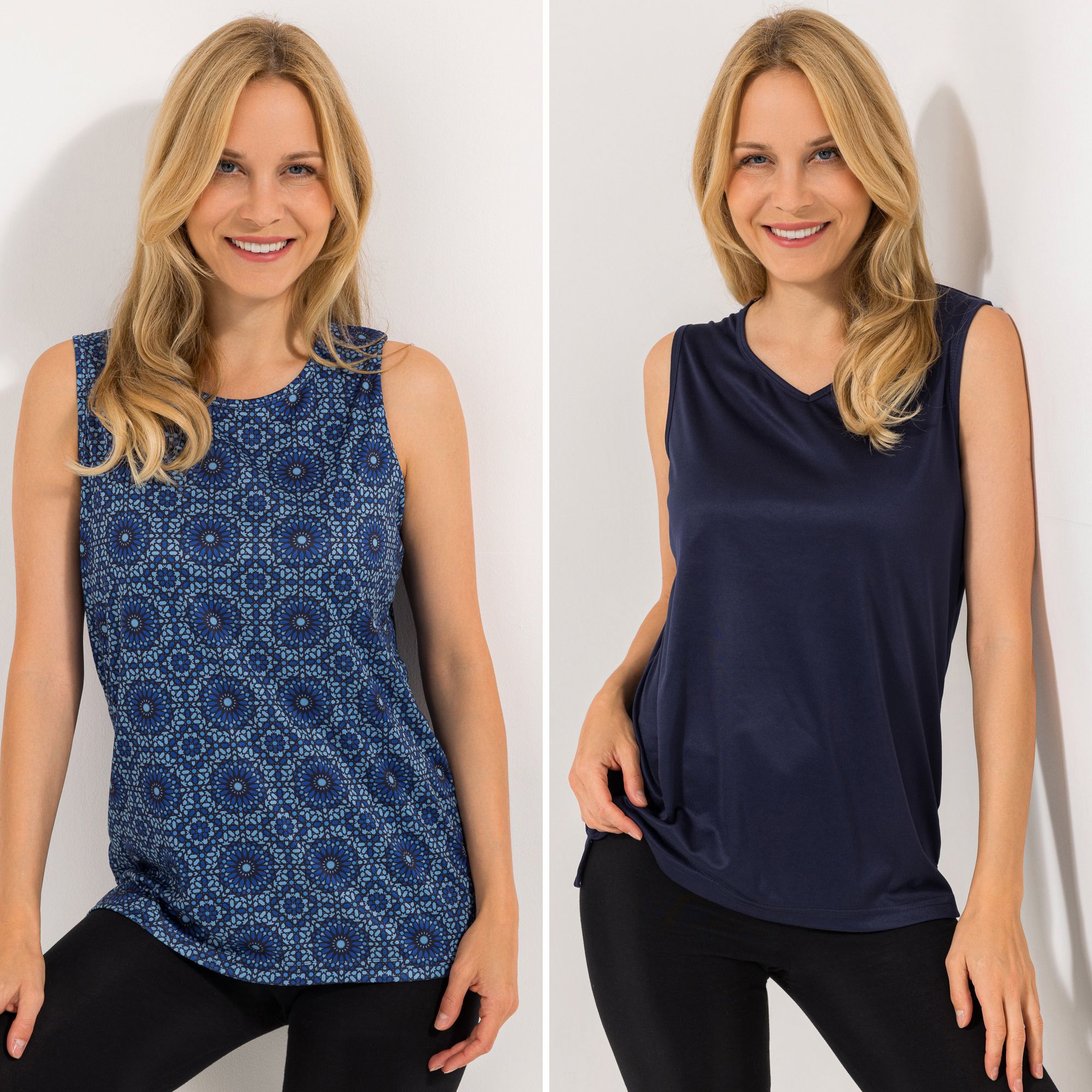 JERYMOOD HOMEWEAR 2 Tops, ohne Arm Mikrofaser 1x uni 1x bedruckt